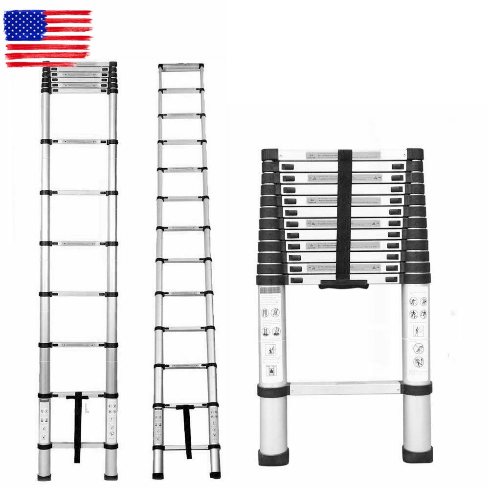 10.5/12.5/14.5FT Aluminum Non-Slip Telescoping Ladder Extension Ladders Folding