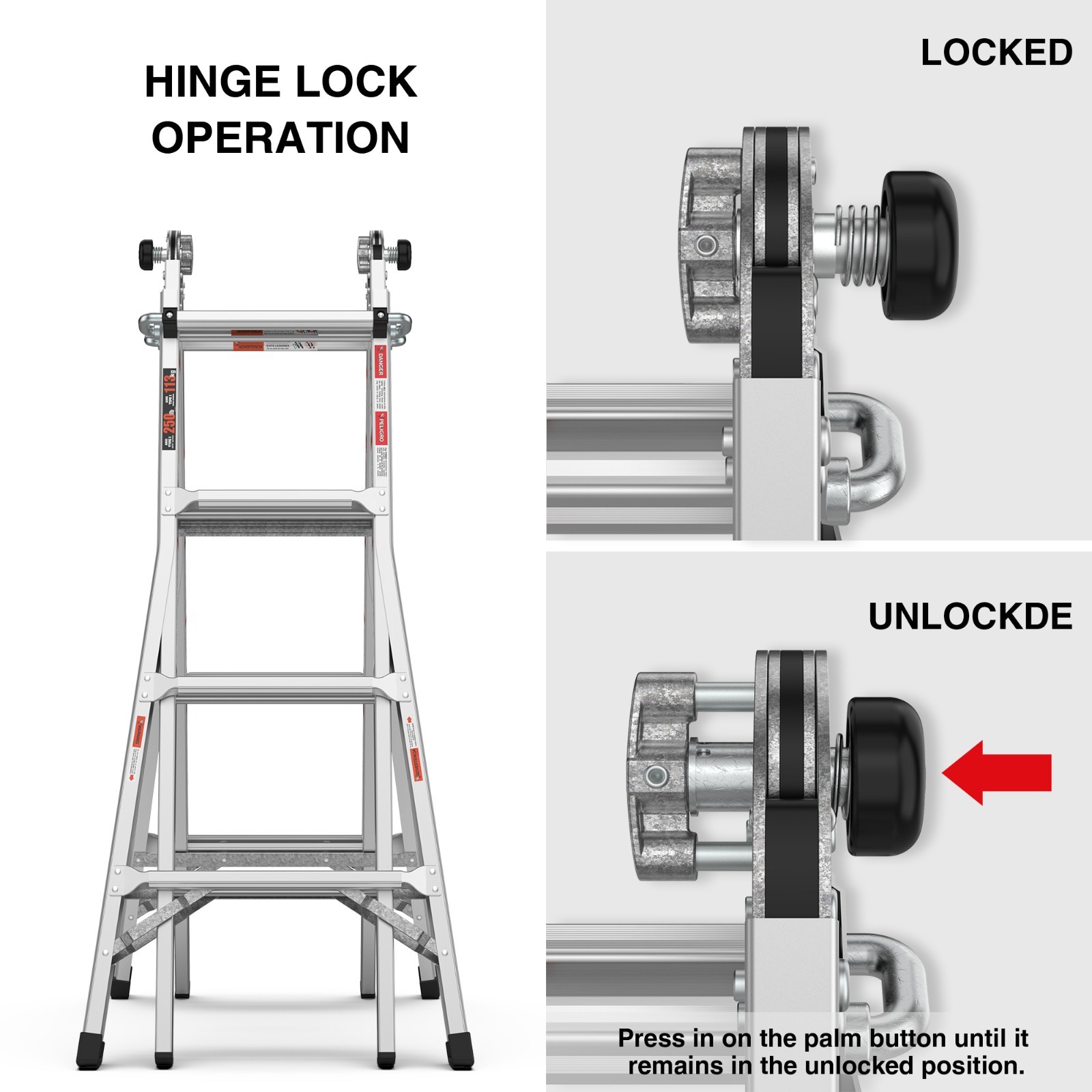 17ft Multi-Position Aluminum Ladder Folding A-Frame Extension Scaffold 250lbs