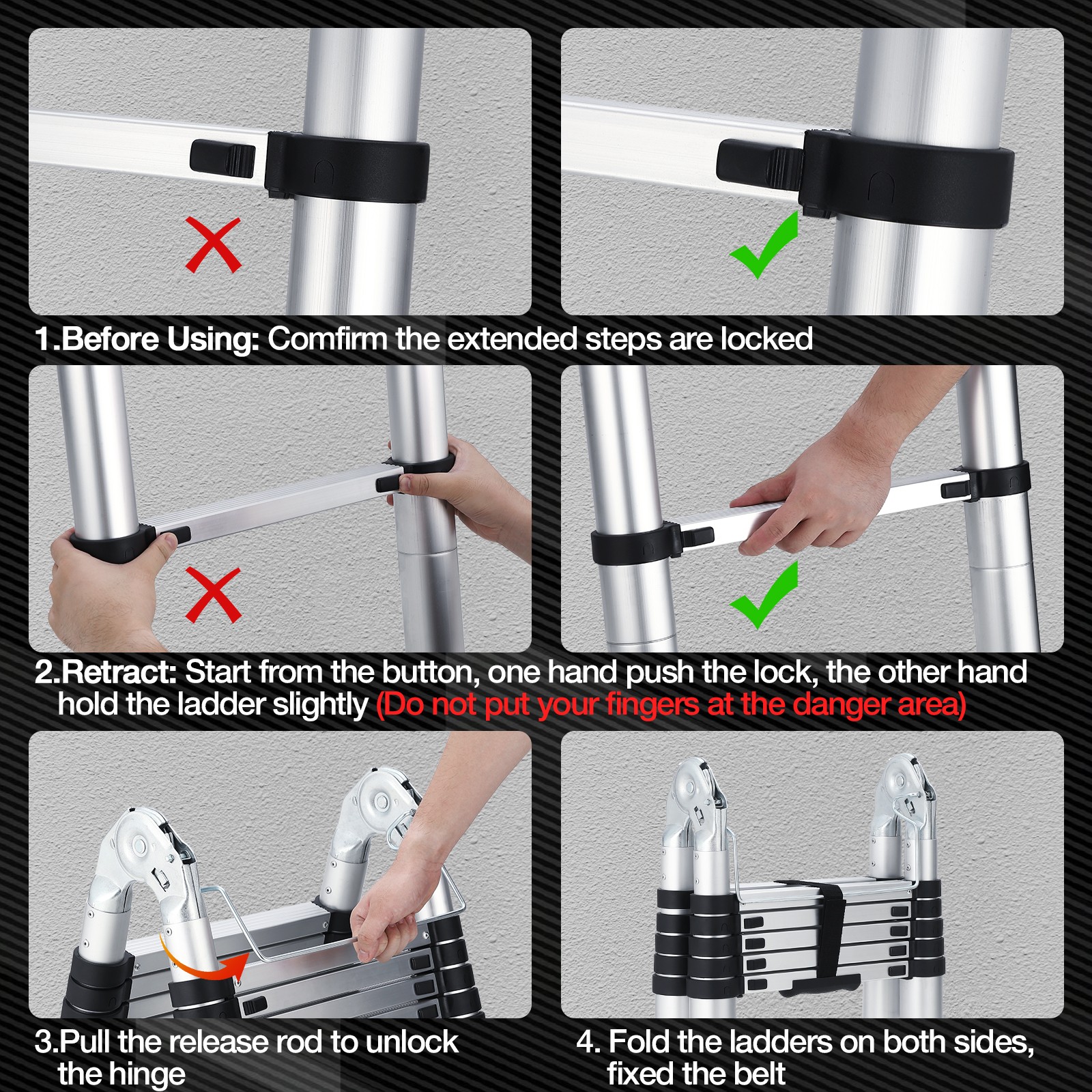 Garvee 14.5FT Extension Ladder Telescopic Aluminum Foldable for Home RV Attic