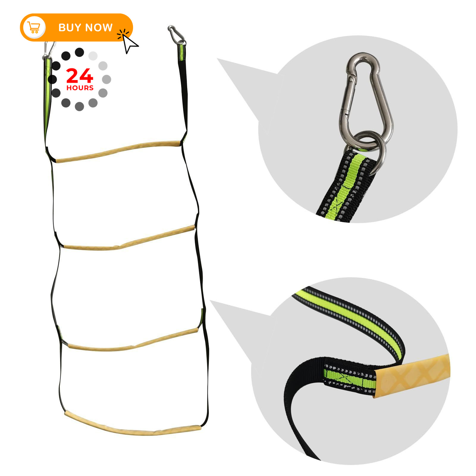 ISURE MARINE 4 Step Boat Rope Ladder, Green and Yellow, Yellow