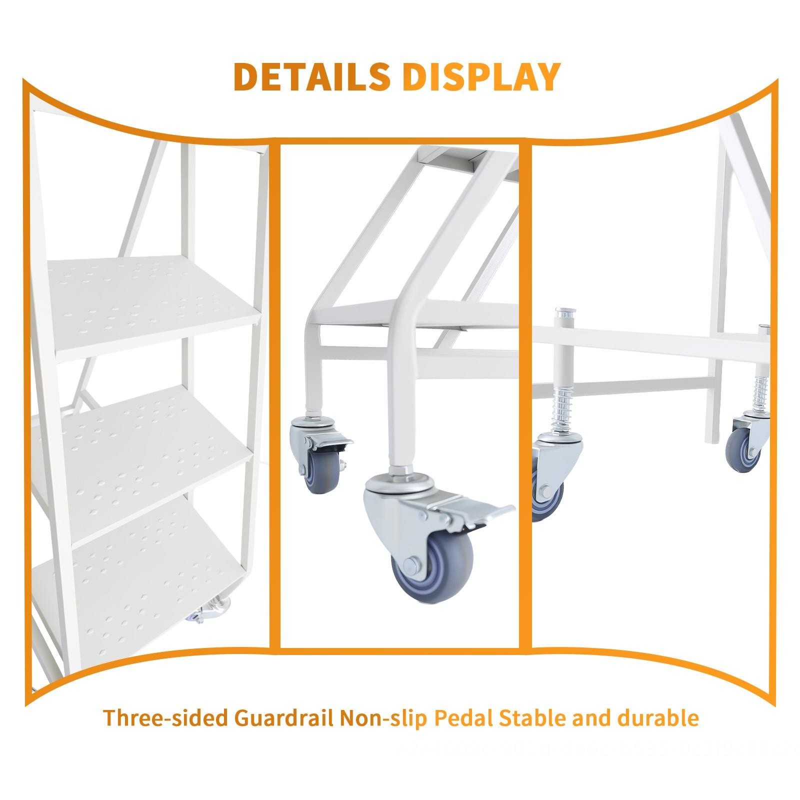4 Step Rolling Ladder with Locking Wheel & Handrail Commercial Stair Ladder 50″H