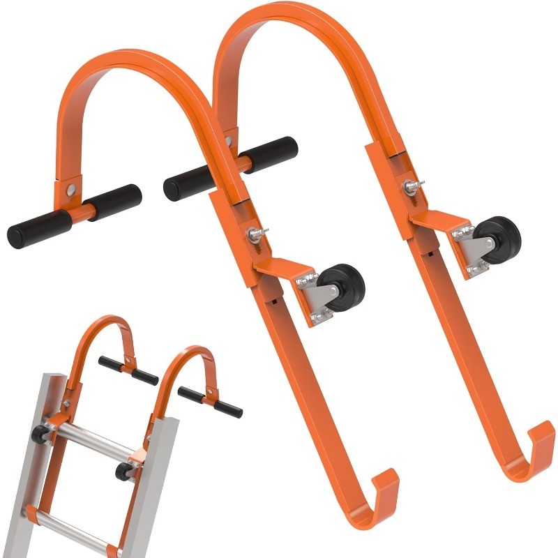 2 Pack Ladder Roof Hook with Wheel Heavy Duty Steel Ladder Stabilizer, Roof Ridg