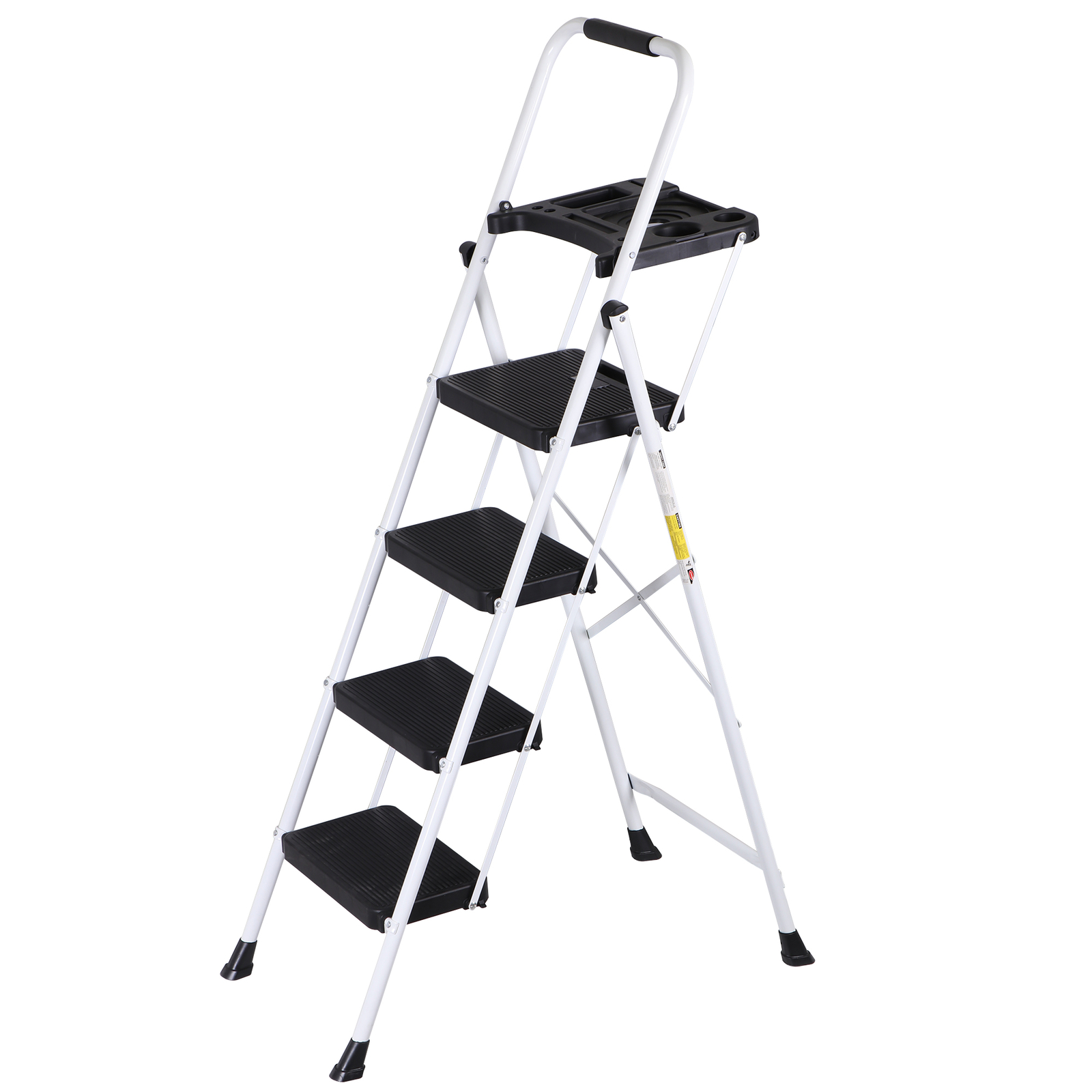 4 Step Ladder with Handgrip 330Lbs Steel Step Stool Folding Ladder Anti-Slip