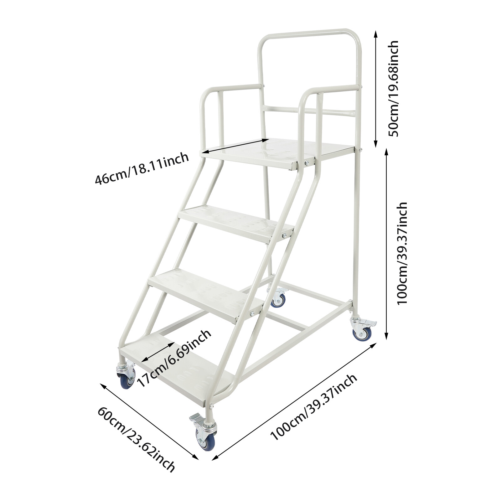 4 Steps Rolling Stair 40″ Industrial Warehouse Ladder Floor Standing Stair 400kg