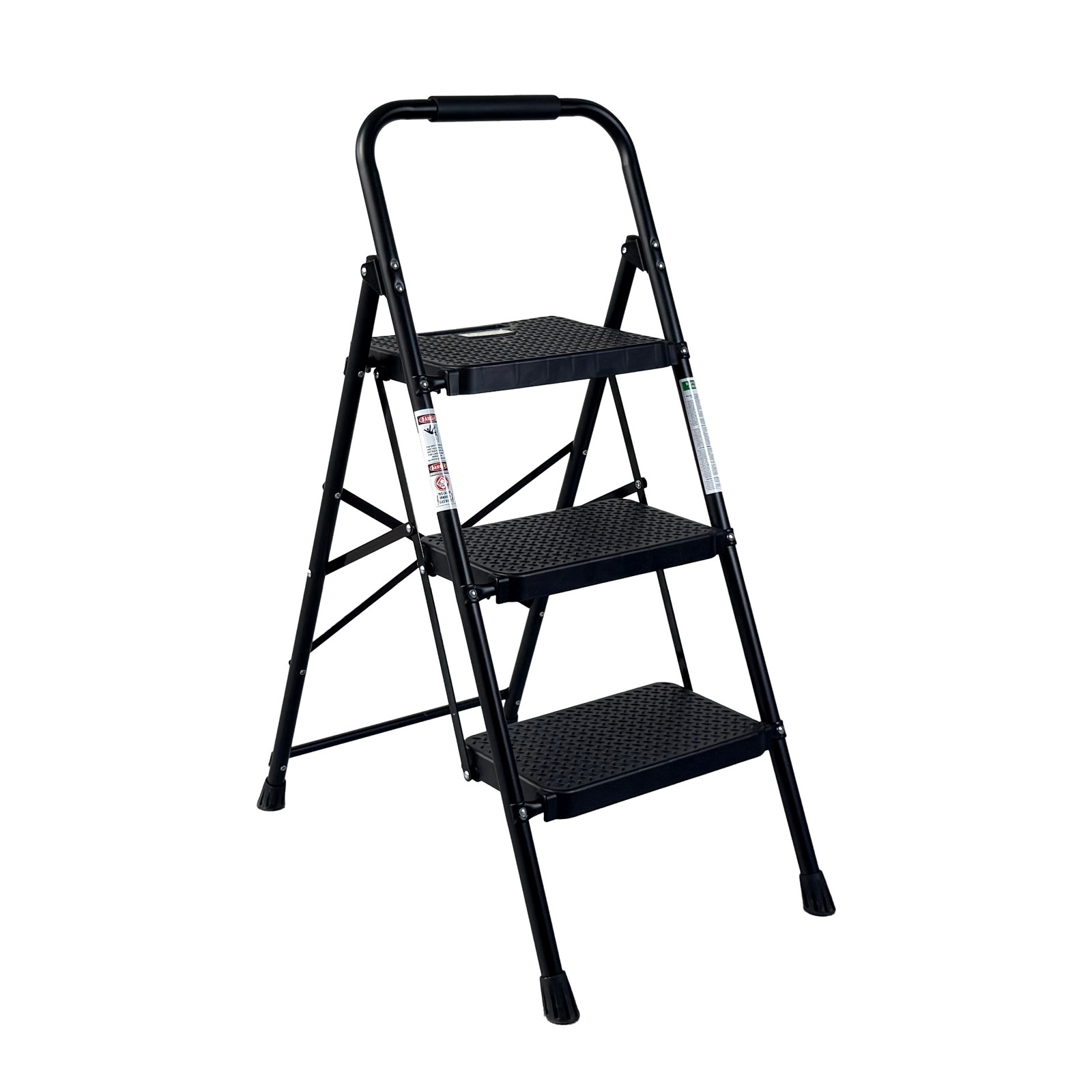 3 Step Ladder, Folding Step Stool with Wide Anti-Slip Sturdy Steel Ladder Black