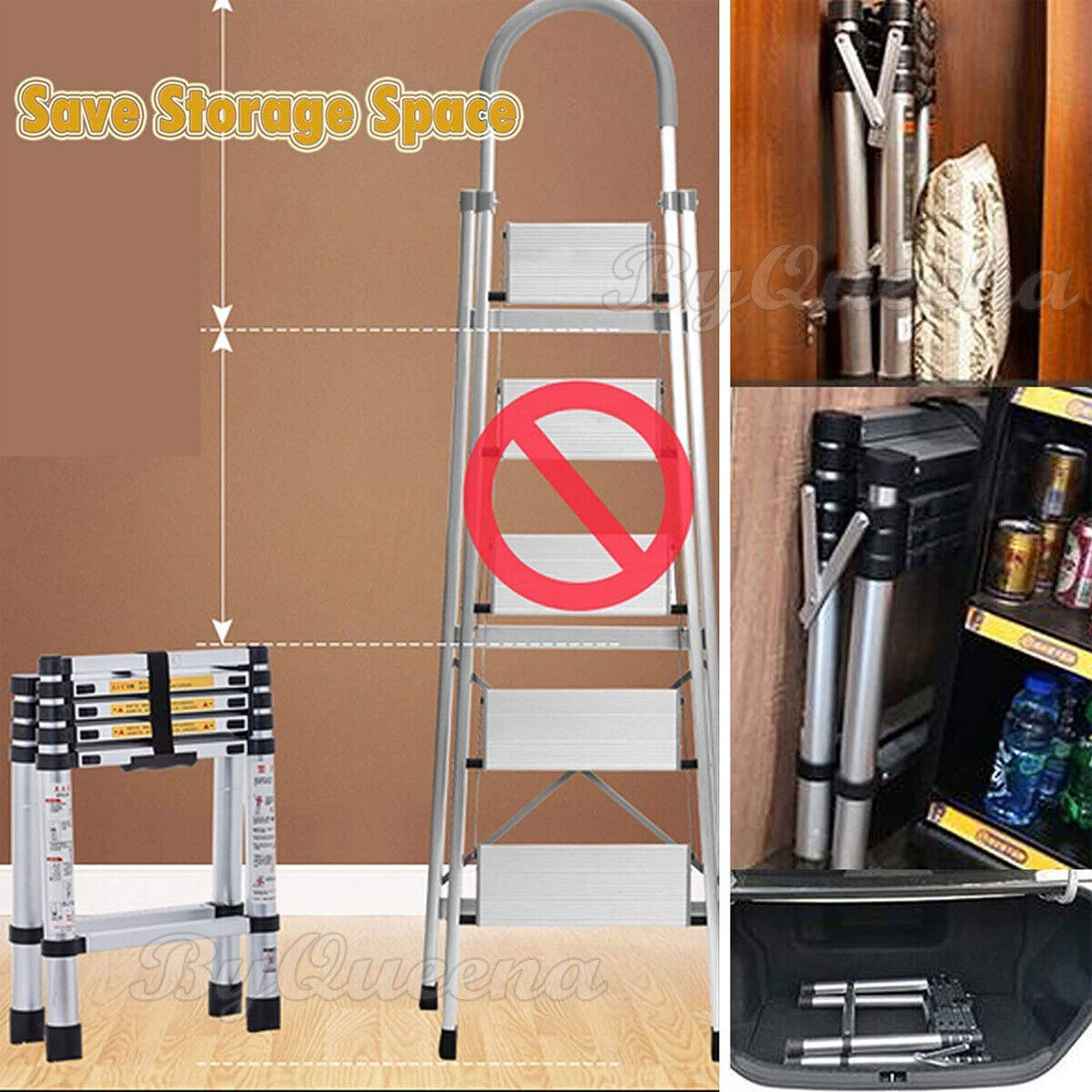 1.4M-2.3M Multi-Purpose Aluminium Telescopic A Frame Folding Ladder Extendable