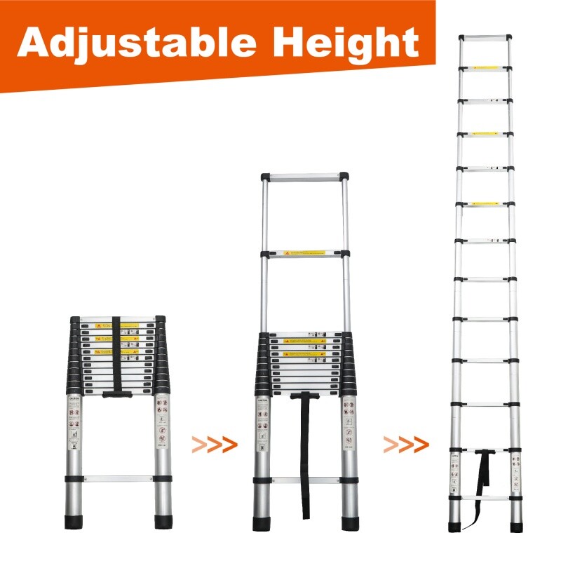 12.5FT Telescoping Ladder Aluminum Folding Telescopic Extension Ladder 300 lbs