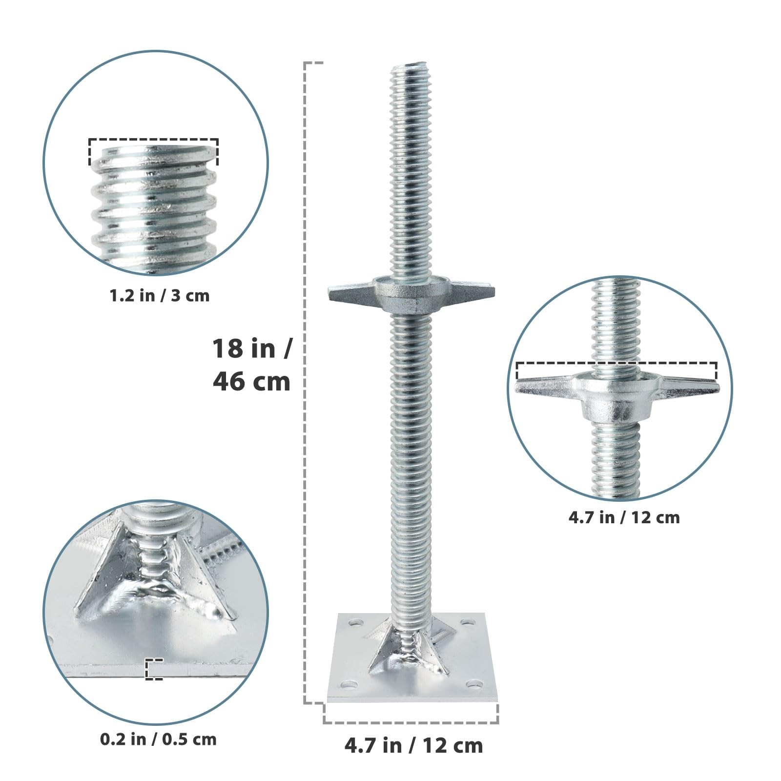 4 Pack Adjustable Scaffold Leveling Jacks 18.25″ – Heavy Duty Screw Jacks, Wide