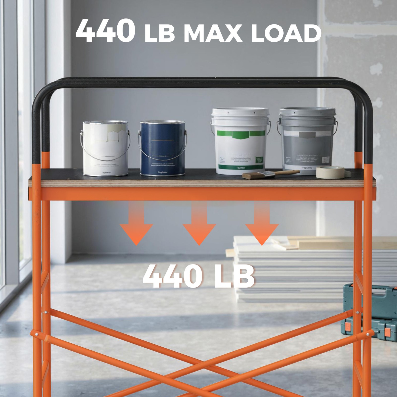 Scaffolding Work Platform, Rolling Scaffolding with Wheels, Orange