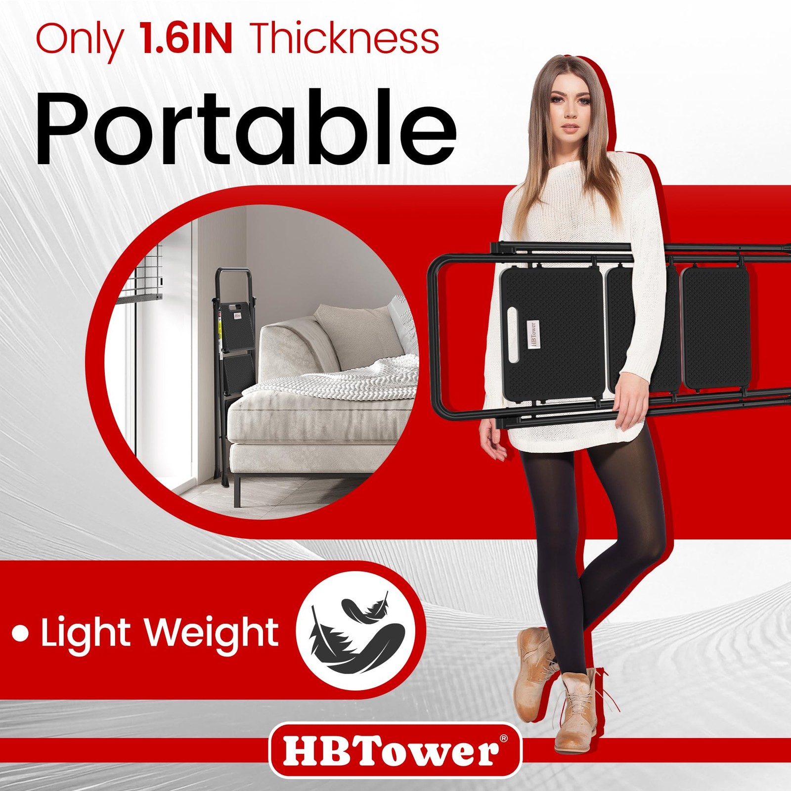 HBTower Step Ladder, Folding Stool with Wide 3 Black