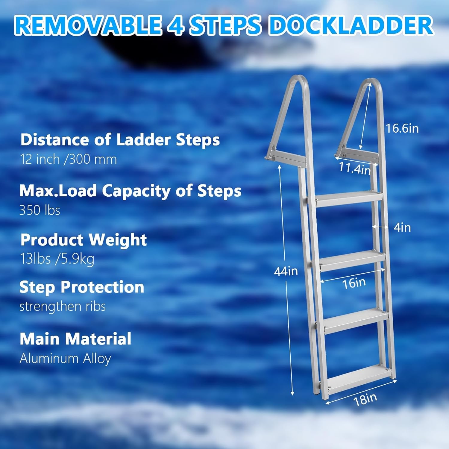 350lb Removable Dock Stairs 3/4/5-Step, Anti-Corrosion Ladder with Handrails