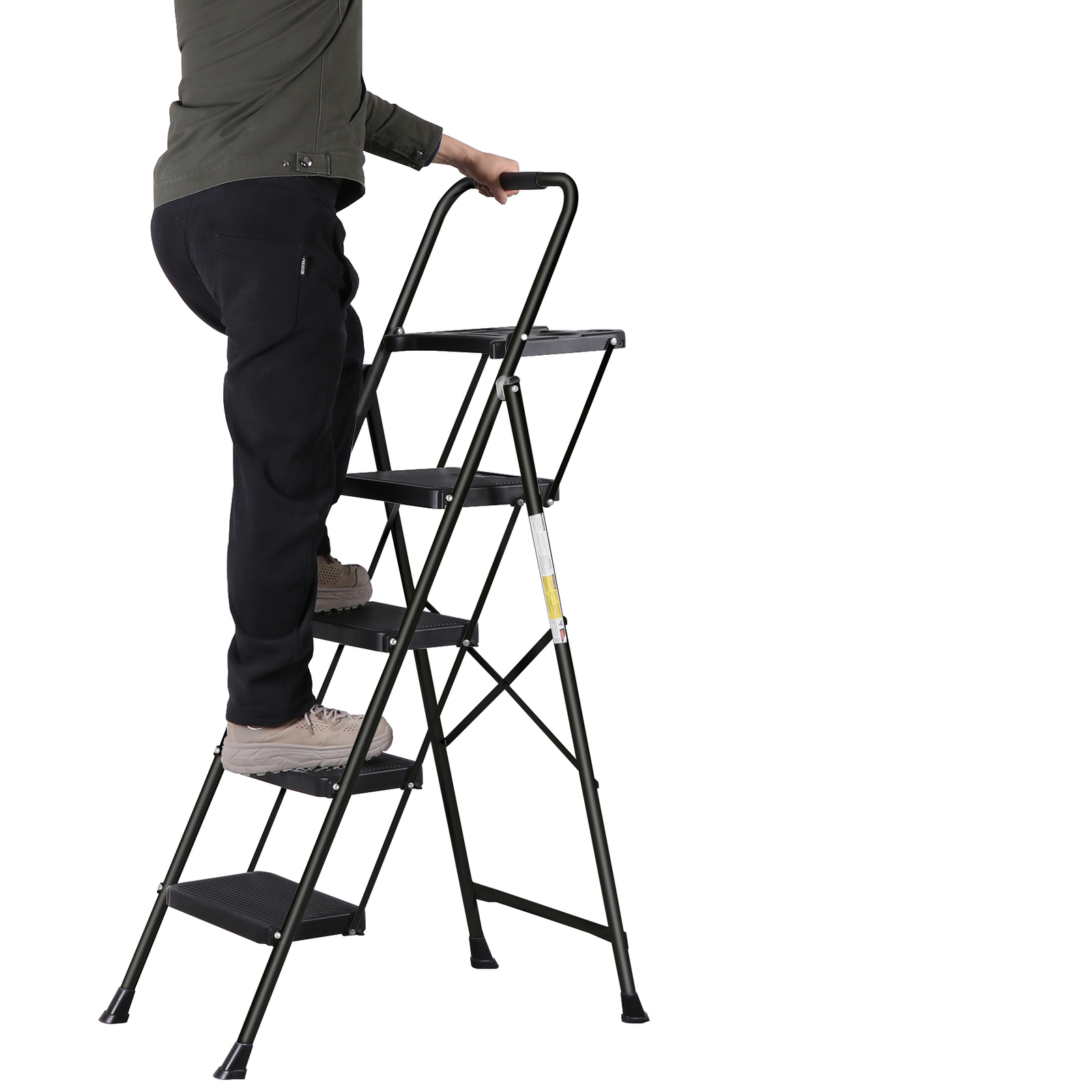 Folding Step Ladders for Kitchen/Closet Ladder 4 Step for Adults Non-Slip Black