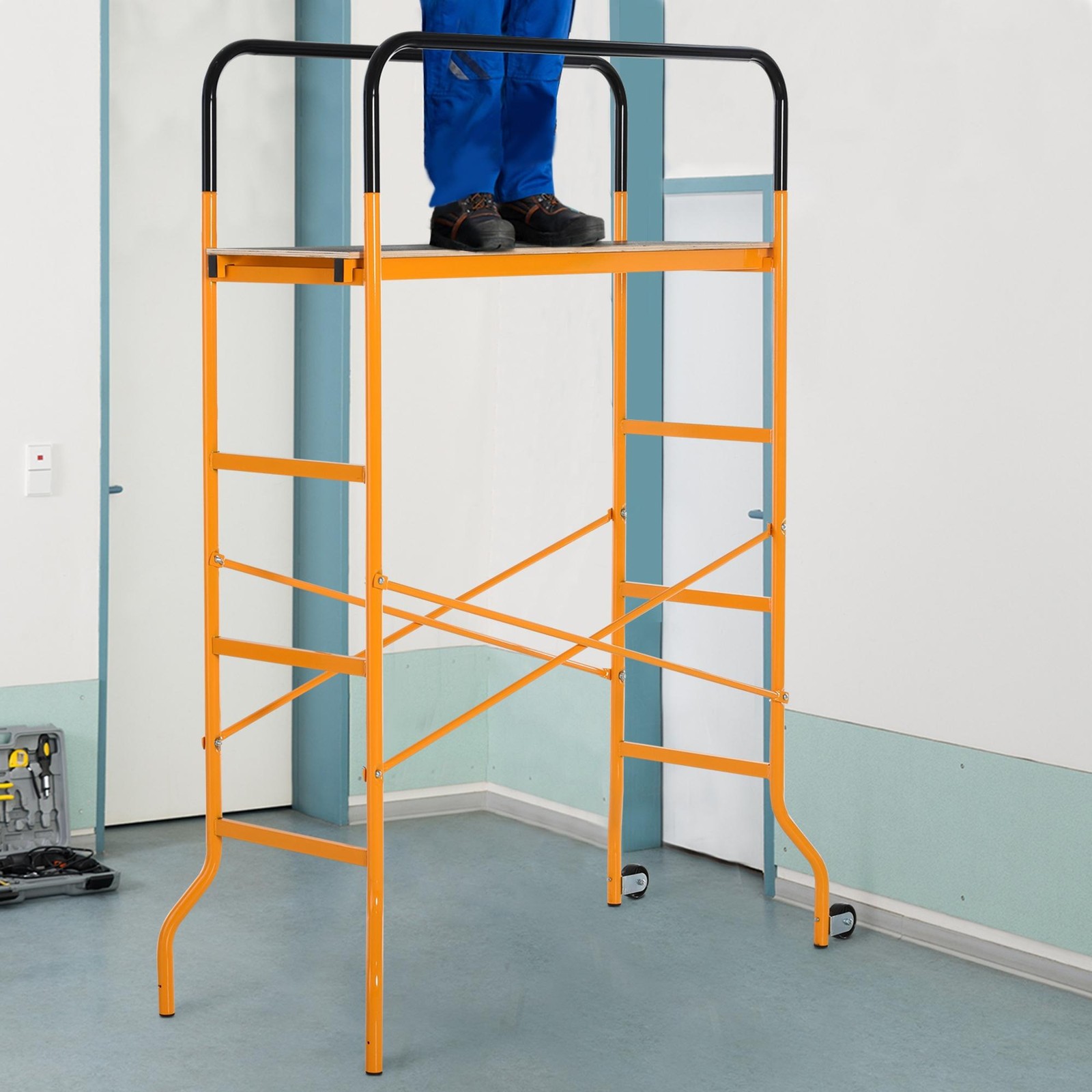 4-Step Steel Steel Scaffold 2 Wheels Platform Anti-Skid Film