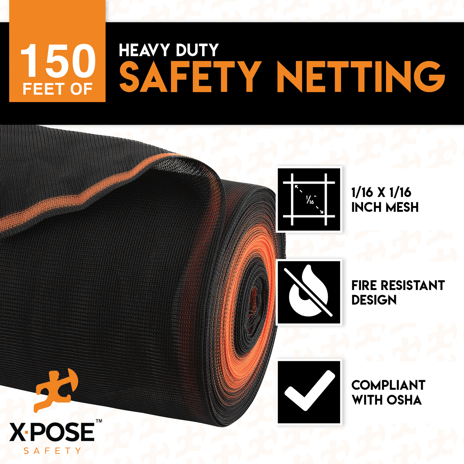 Construction Safety Debris Netting – 8 Ft x 150 Ft Temp Mesh Netting Material