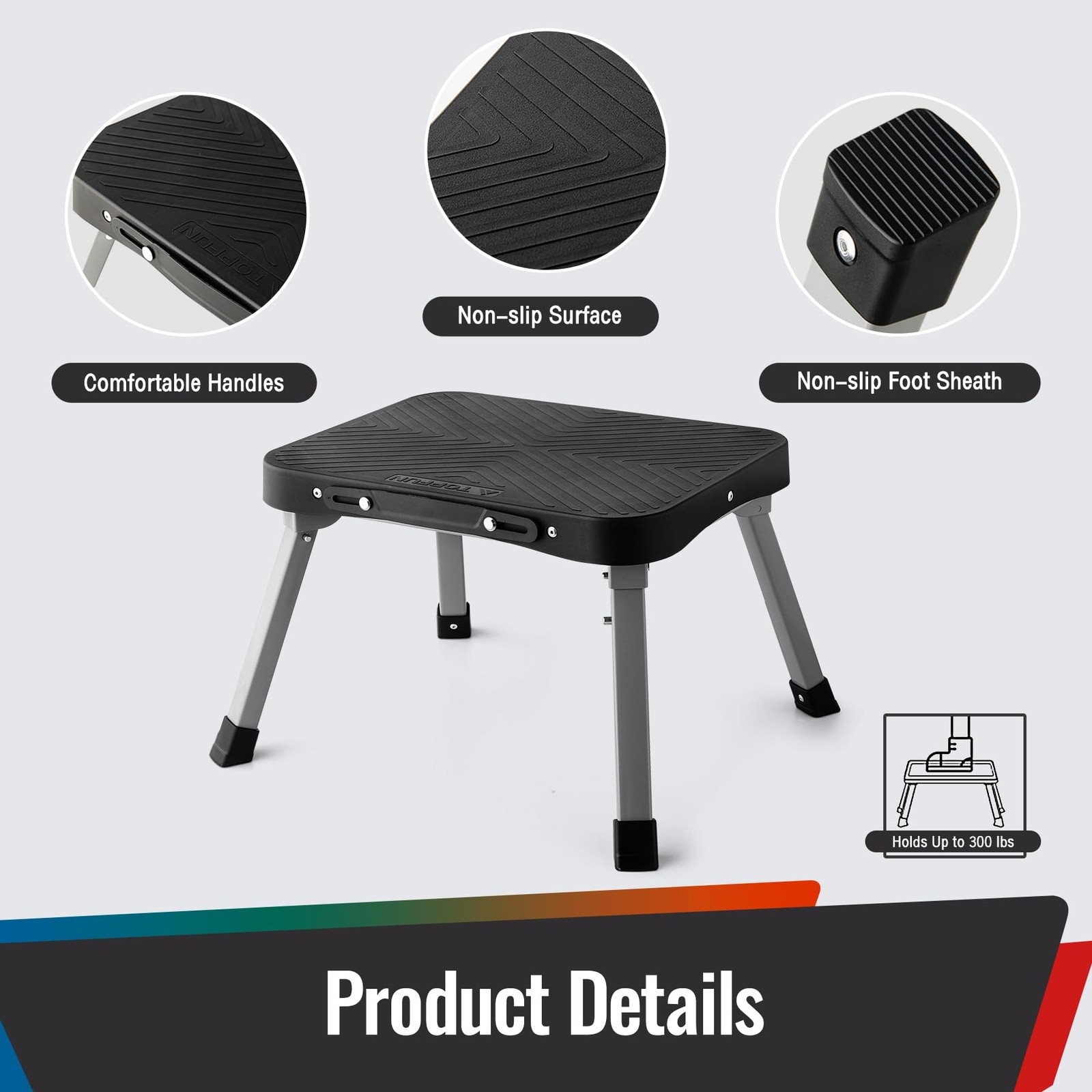 STOODER 11″ Folding Step Stool, Non-Slip 16×12 Large Platform, 11 inch, Black