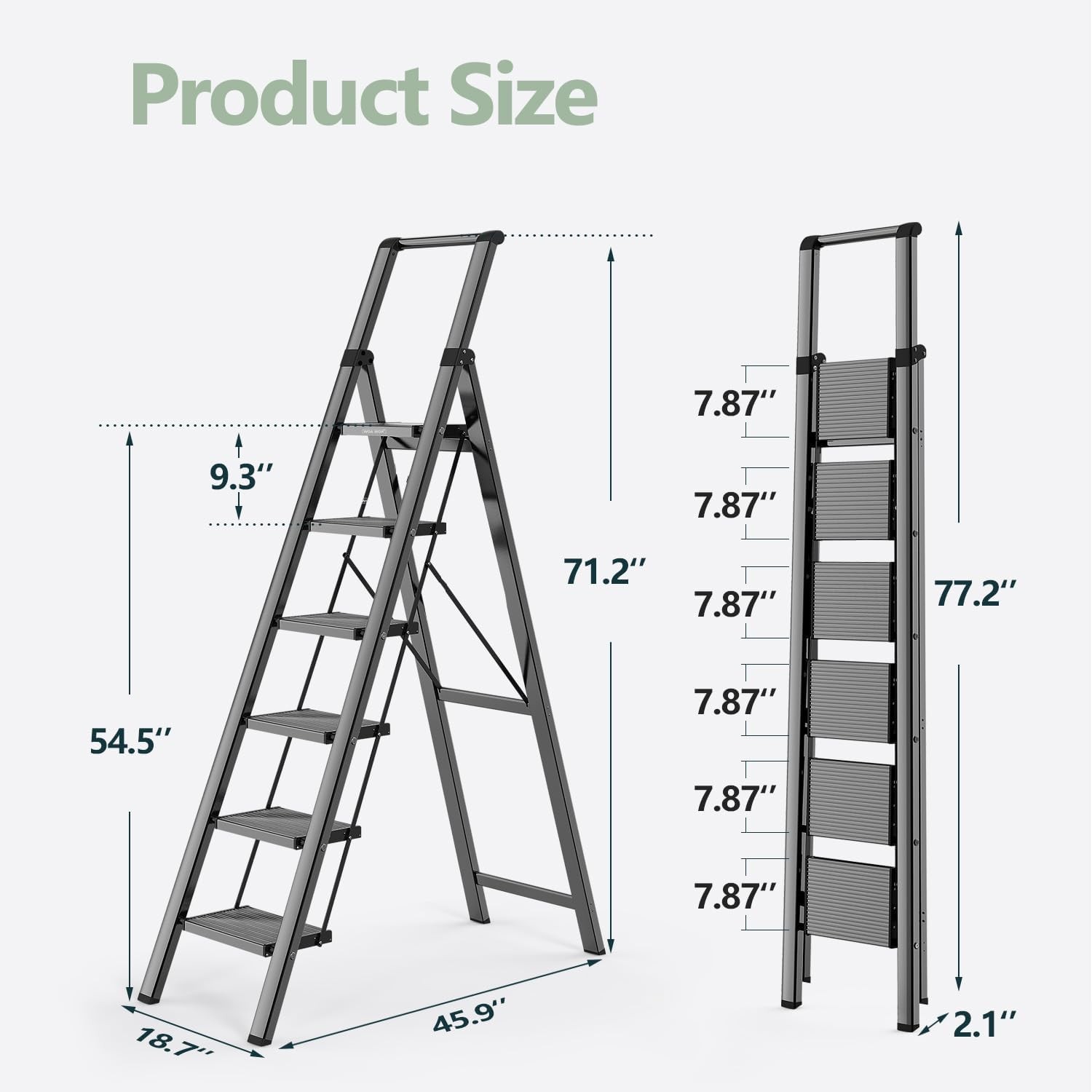WOA 6 Step Ladder for 12 Feet High Ceiling, Lightweight 6 step, Black