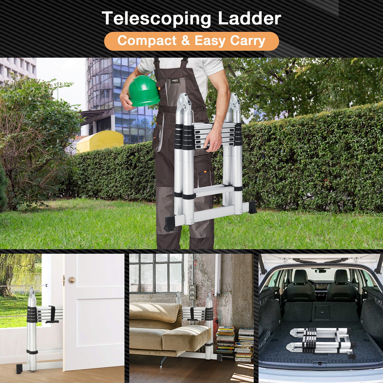 Garvee 14.5FT Extension Ladder Telescopic Aluminum Foldable for Home RV Attic
