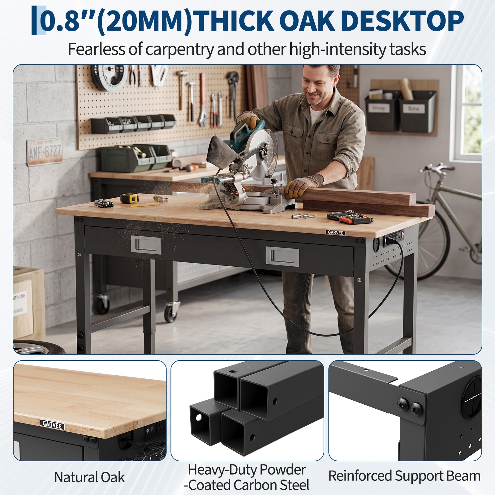 Adjustable Height Workbench 48×24” HeavyDuty Steel Garage Work Table ETL Outlet
