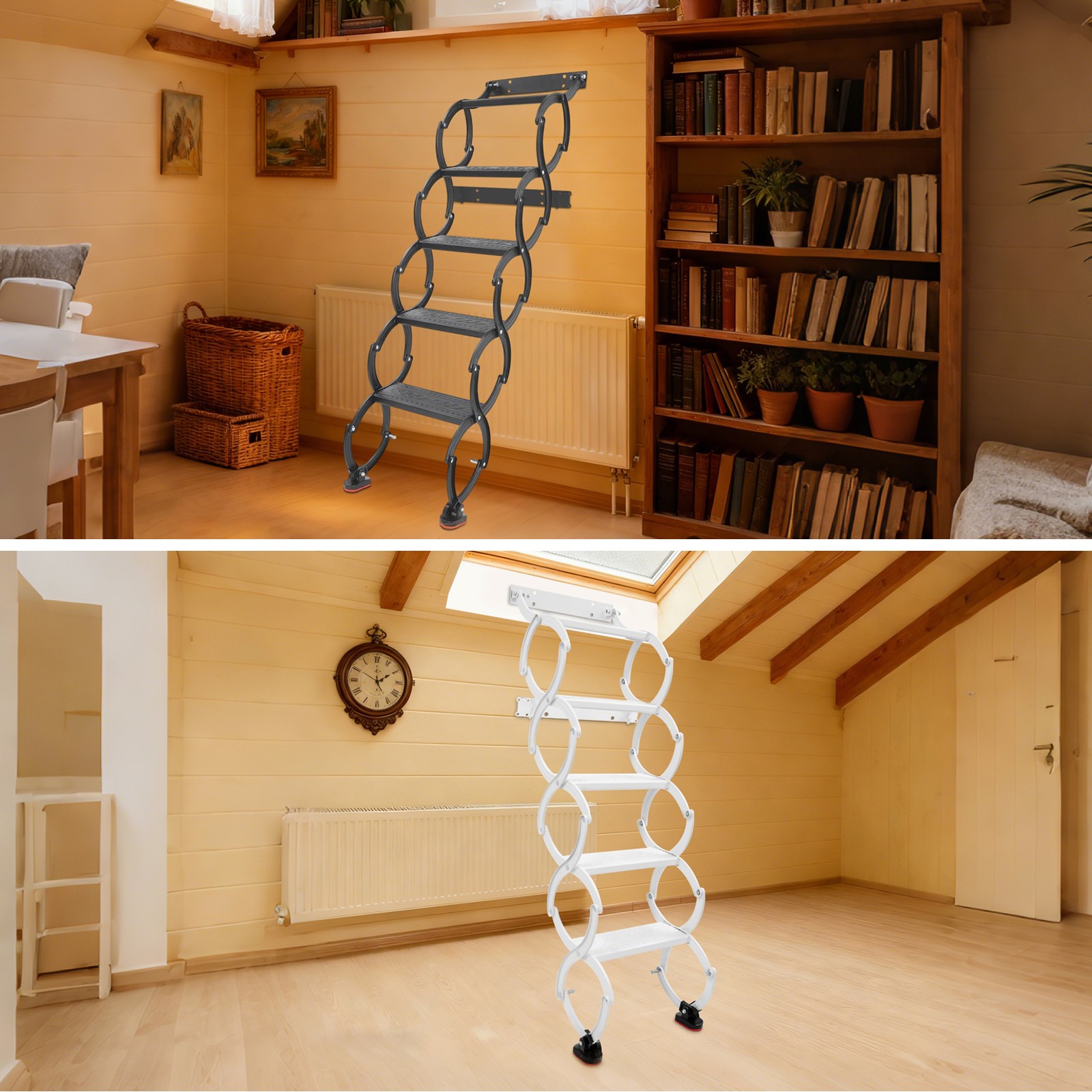 5 Step Wall Mounted Folding Ladder Telescoping Ladders Retractable Folding Stair