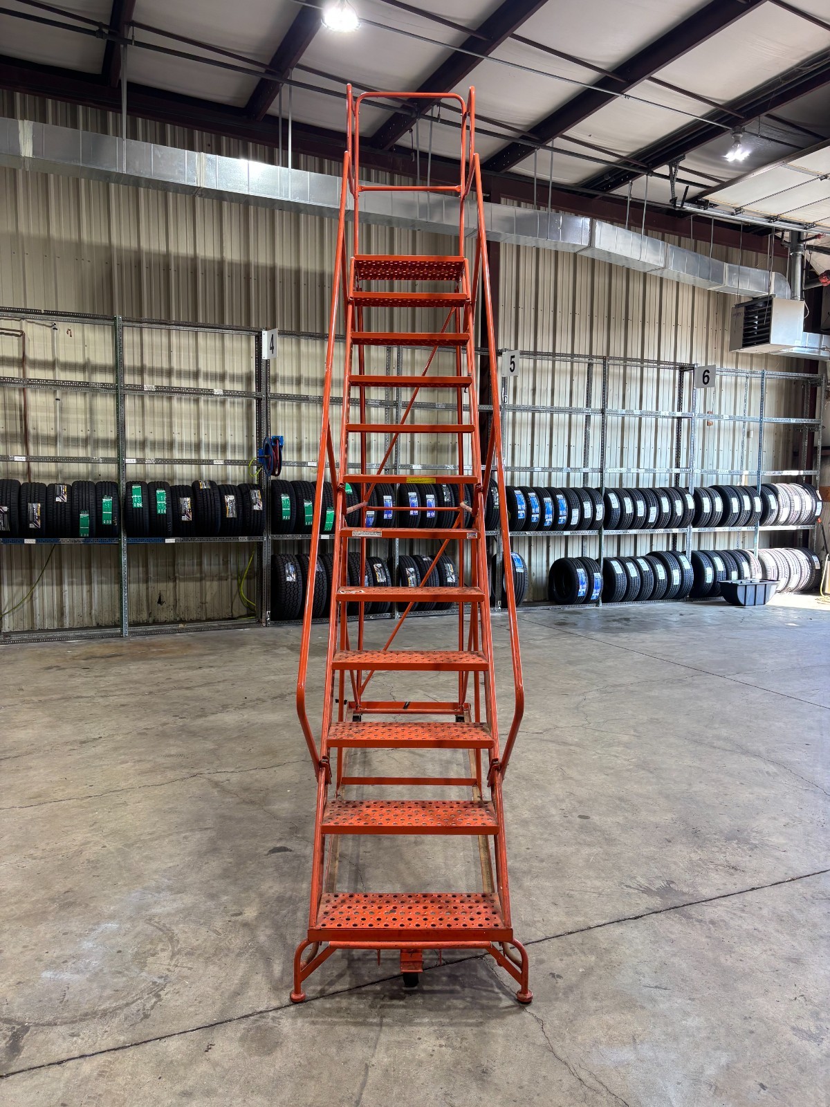 Rolling Warehouse Ladder Steel Platform Cart with Handrails & Wheels