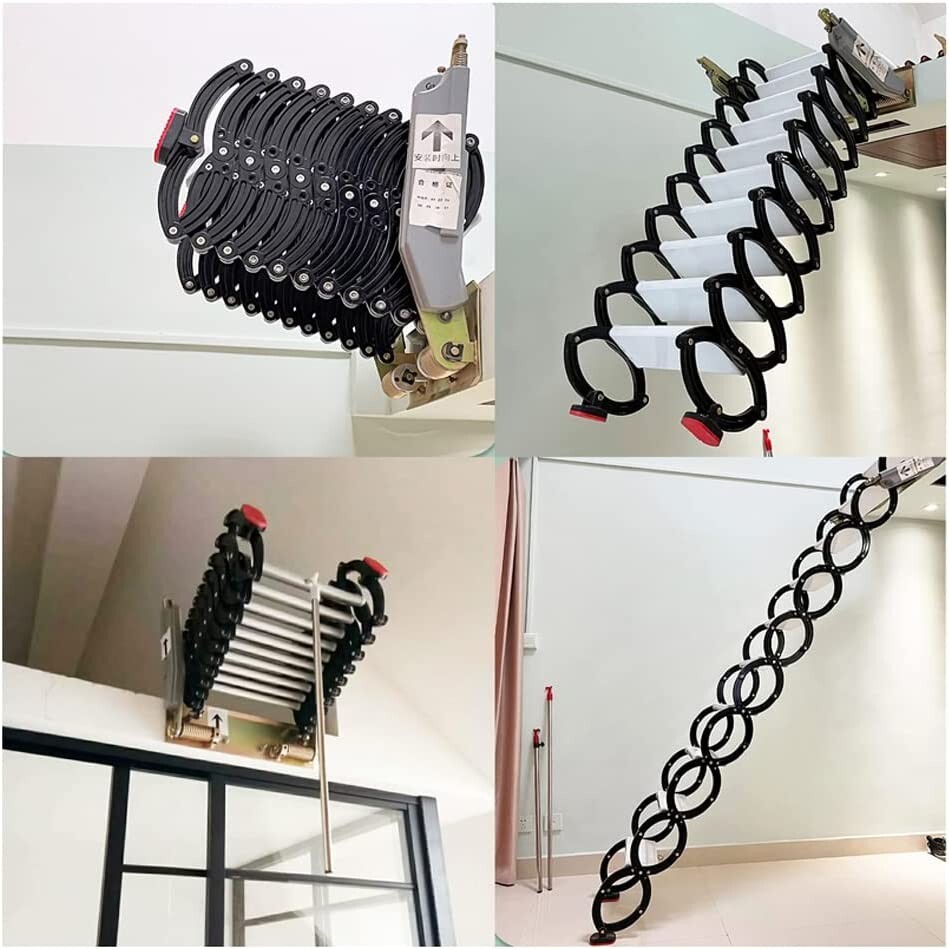 10+2 Steps Wall Mounted Folding Ladder Loft Stair Attic Folding Ladder Staircase