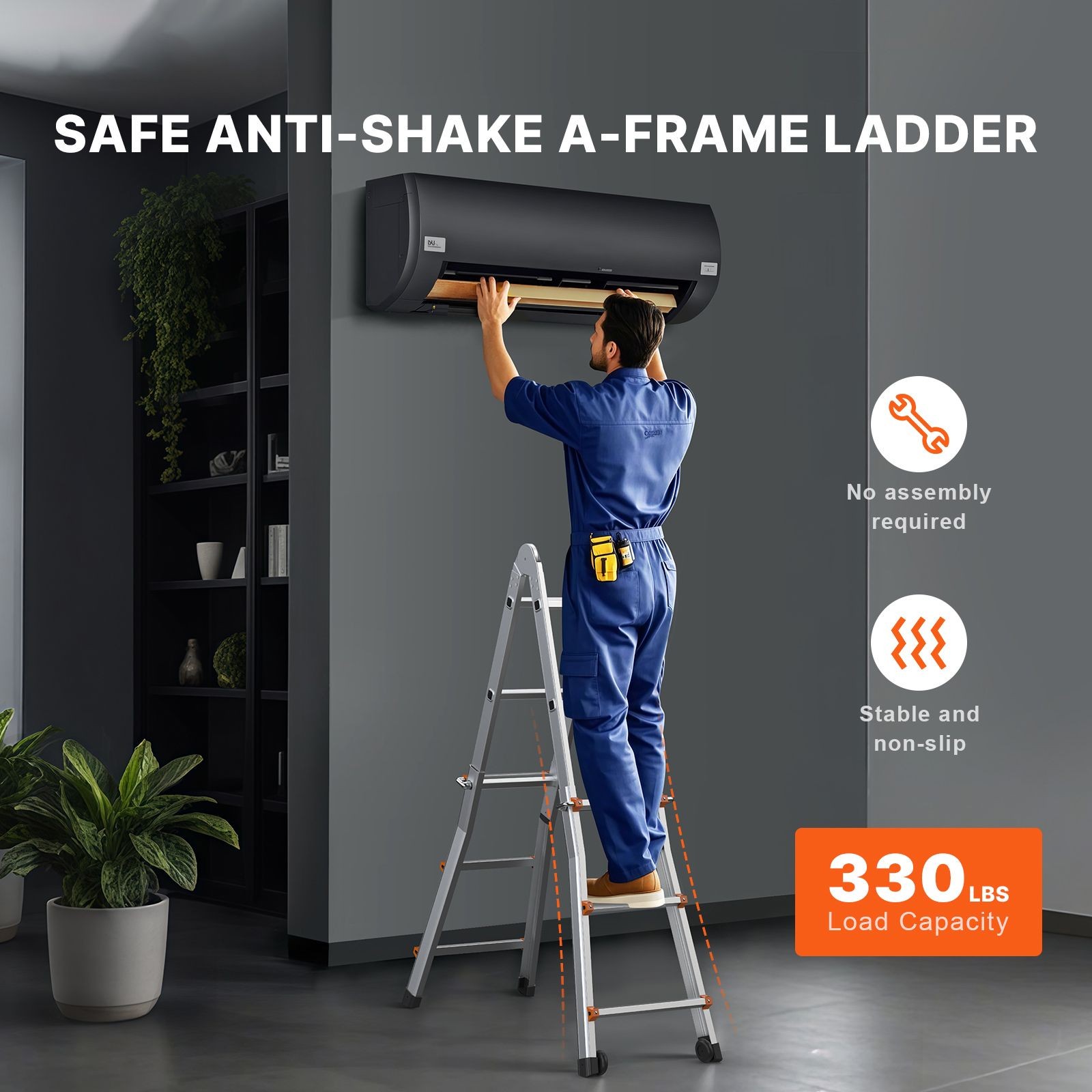 9.5 ft telescoping aluminum A – frame ladder, 330lb capacity, portable