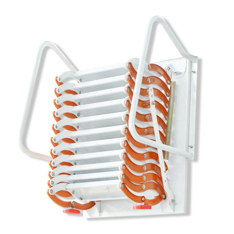 Orange Wall Mounted Collapsible Folding Ladder Loft Stairs 27.6*27.6 in Max 3M