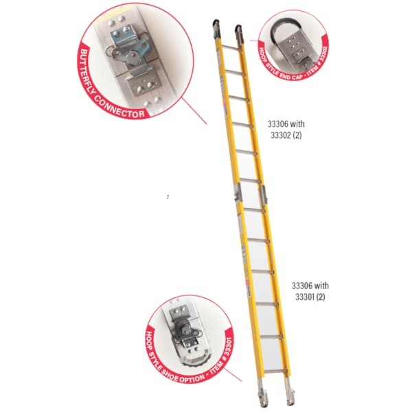 BAUER LADDER 33324 Sectional Ladder, Fiberglass, 300 lb Load Capacity