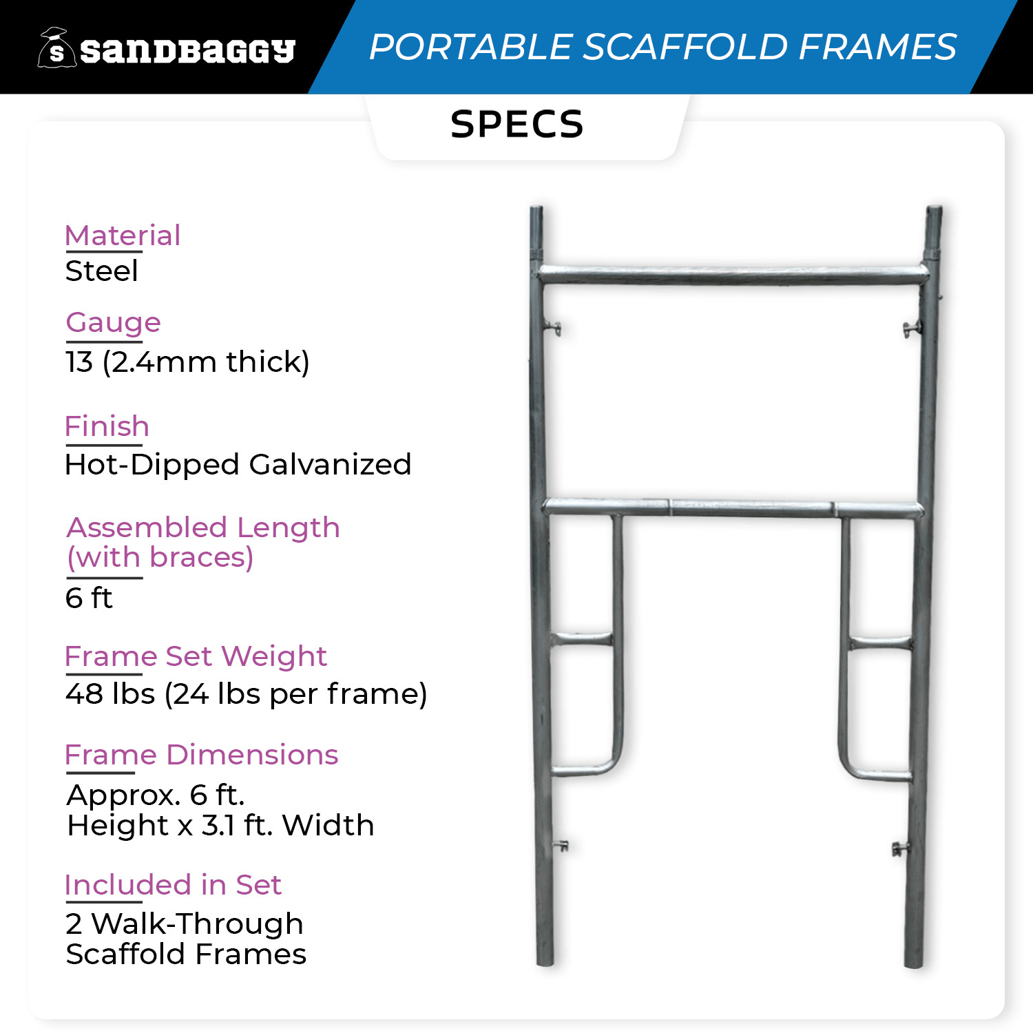 Portable Scaffold Frames for 6 ft. Small Tower Scaffold – Sandbaggy