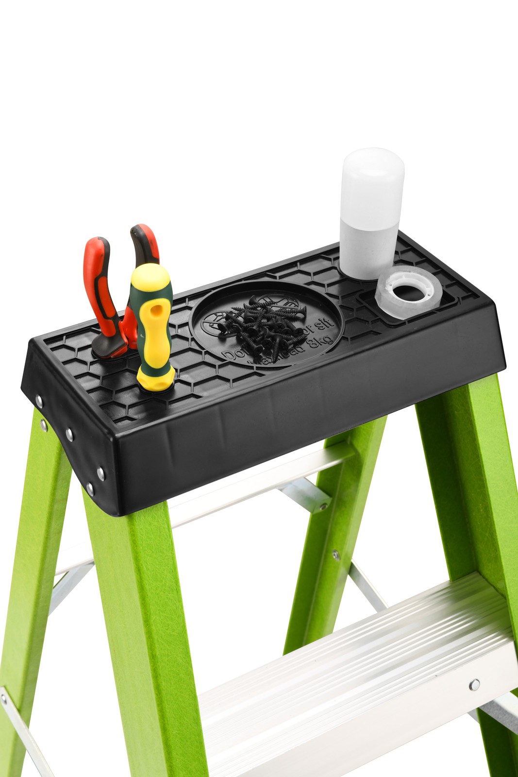 Green 7 Steps Fiberglass Ladder 330LBS Load Tool Tray for Home & Job