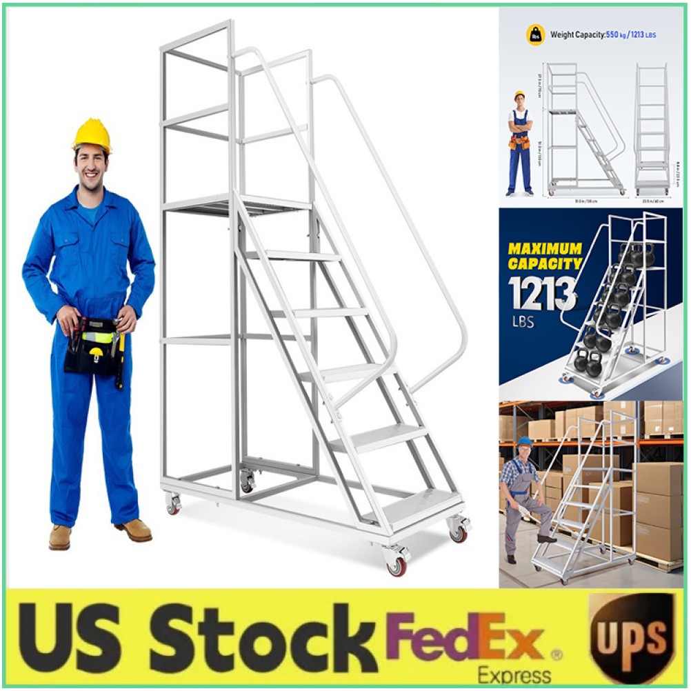 Portable Folding Ladder 1.3m Warehouse Climbing Car& Wheels Platform Step Ladder