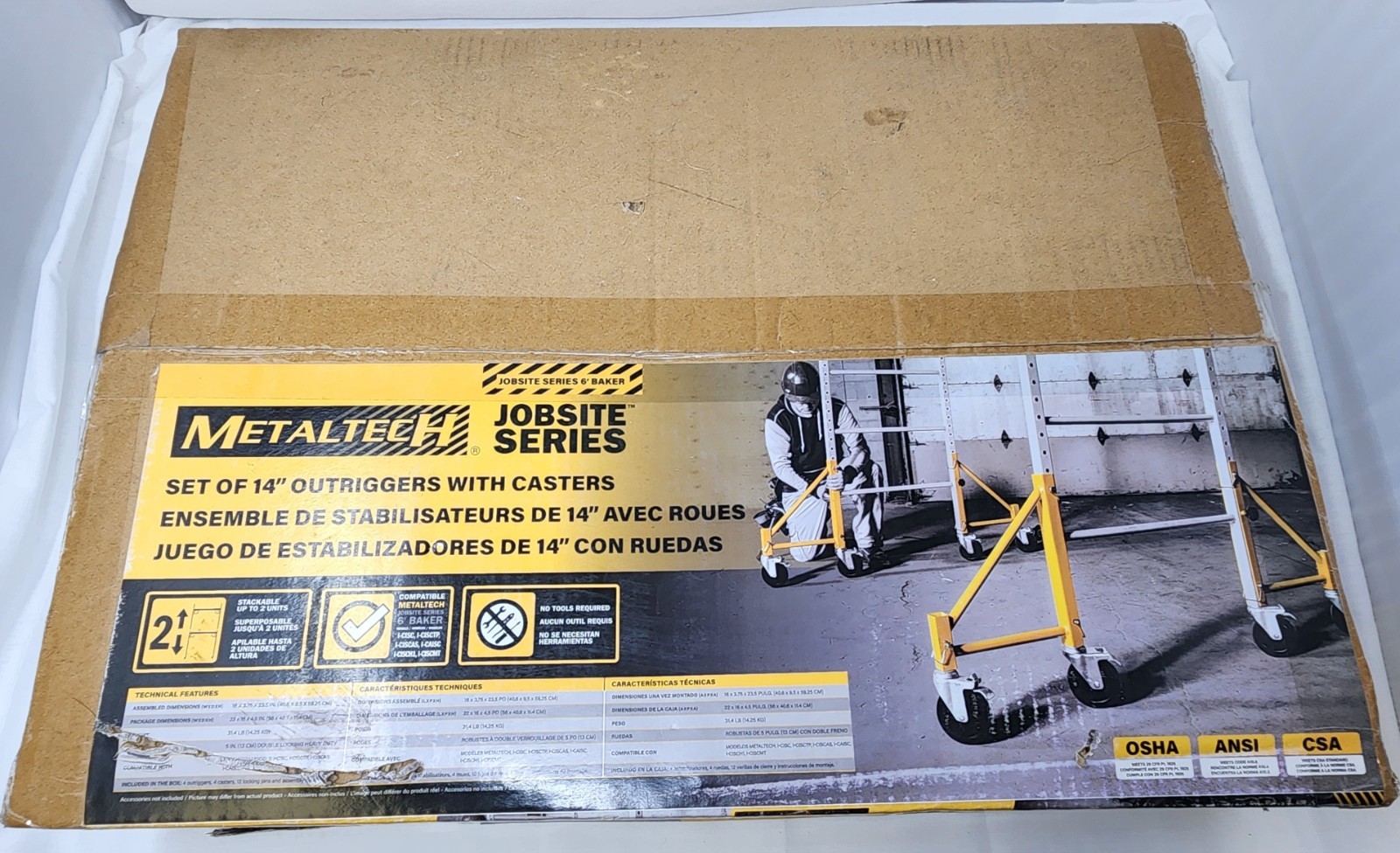 MetalTech I-CISO4 14” Scaffolding Outrigger Set w/ 5” Casters 4-Pack Baker – New