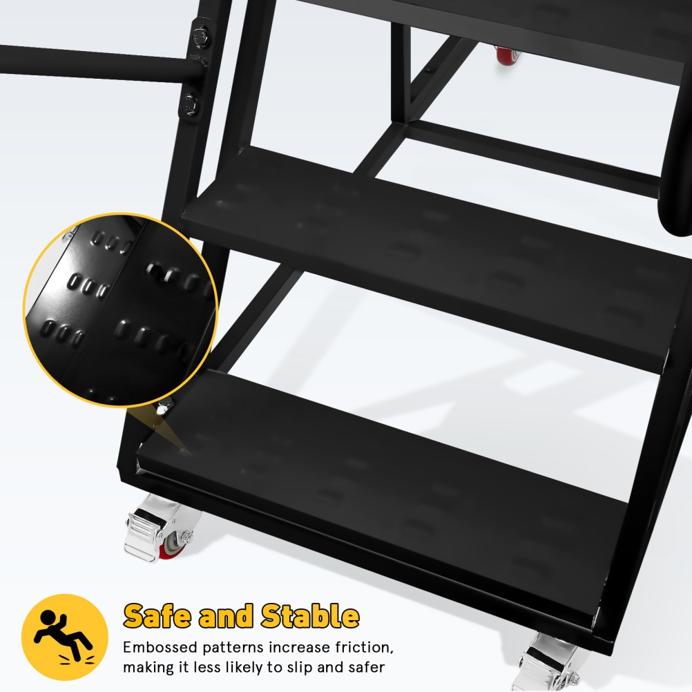 6-Step Rolling Large Platform Ladder with Lockable Wheels Non-Slip Wide Steps