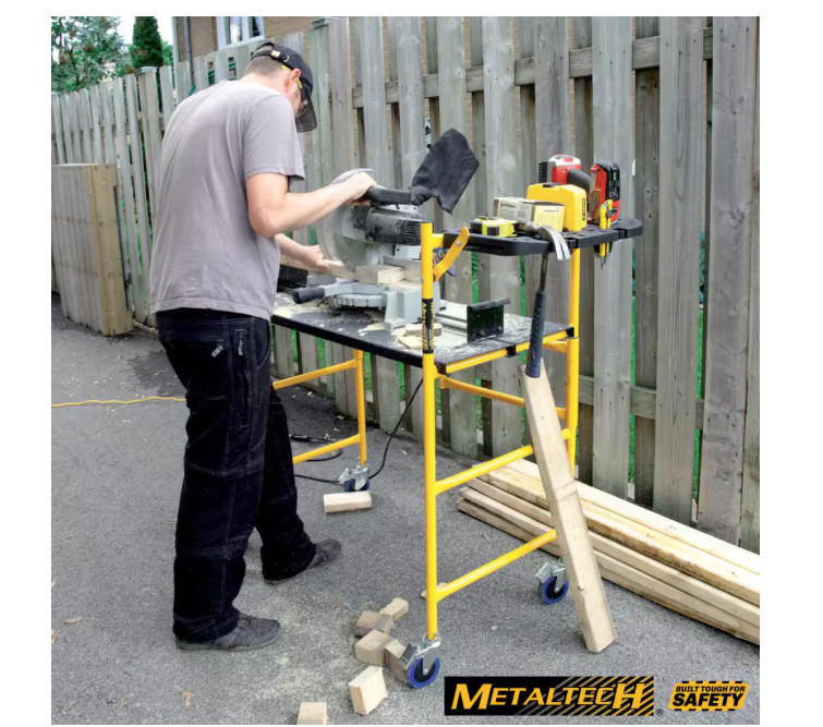 MetalTech Jobsite Series Baker Mini Scaffold Platform with Wheels Tool Shelf
