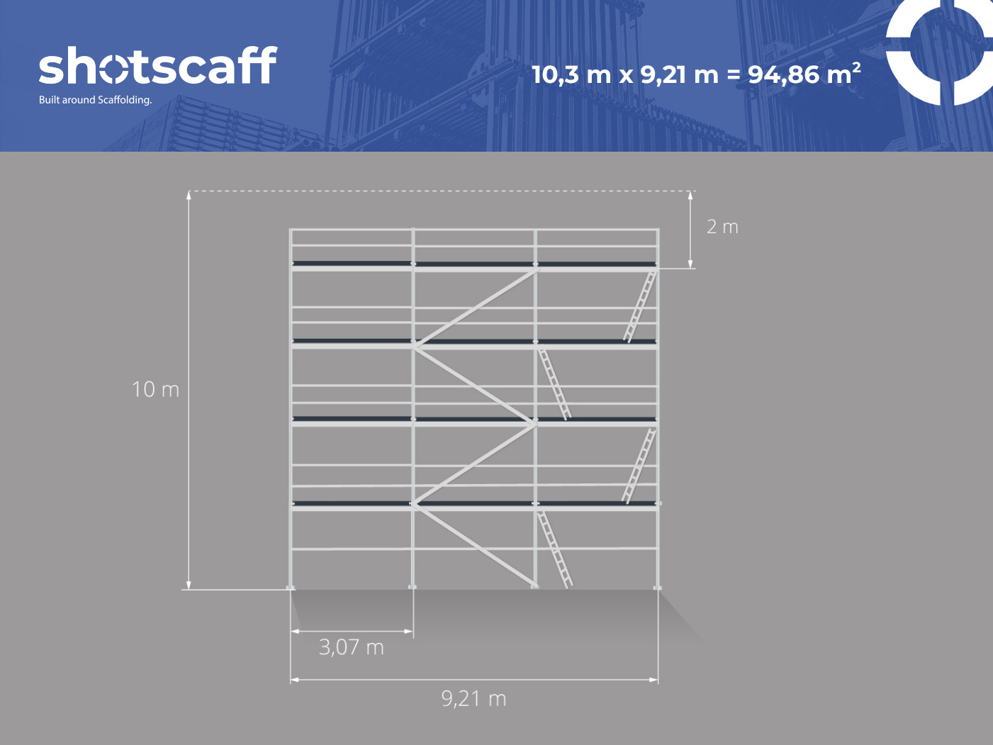 NEW Steel facade scaffolding 10.3X9.21=95m2 SCAFF 73 now with free shipping