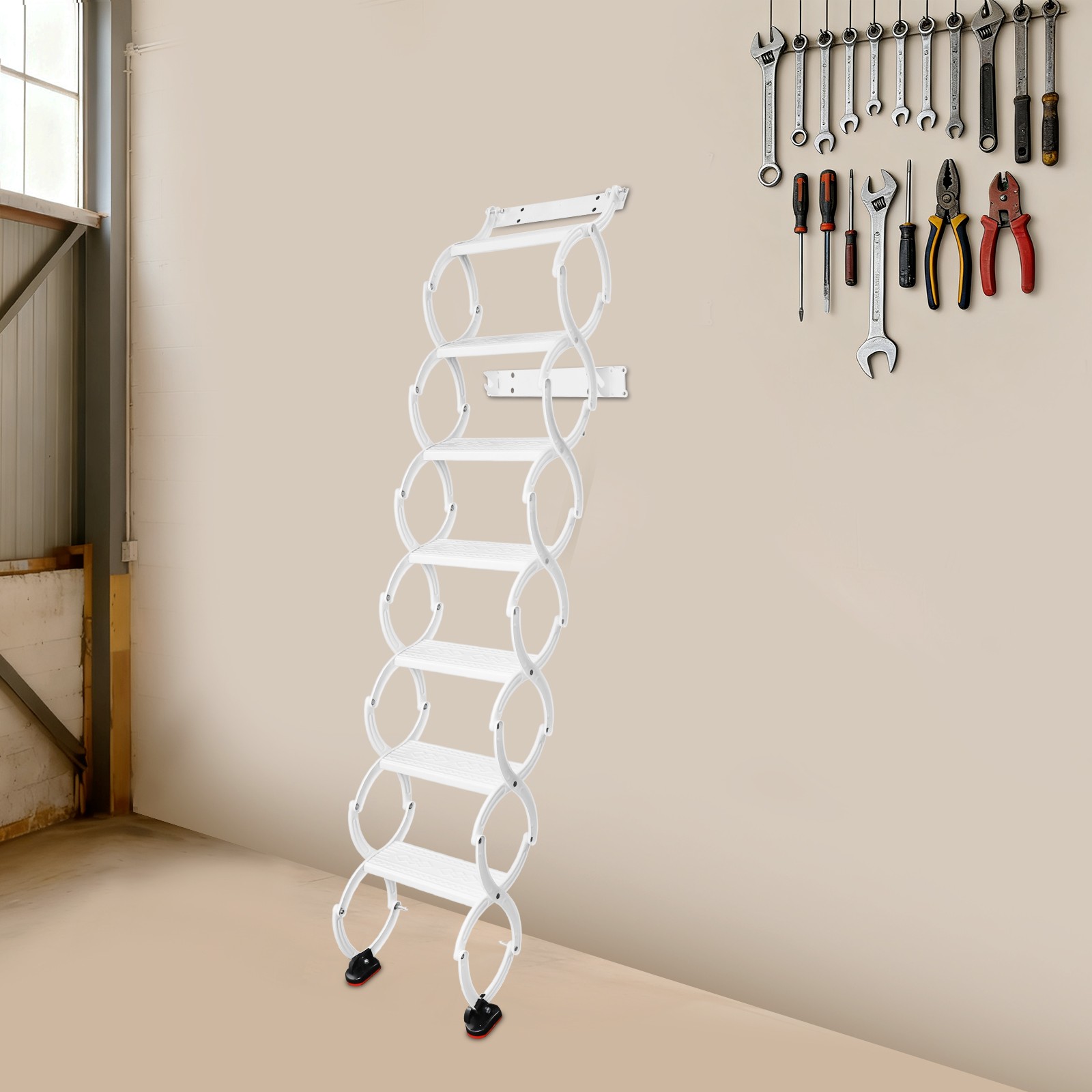 7-Steps Villa Retractable Folding Stair Wall Mounted Folding Ladder Step Ladders
