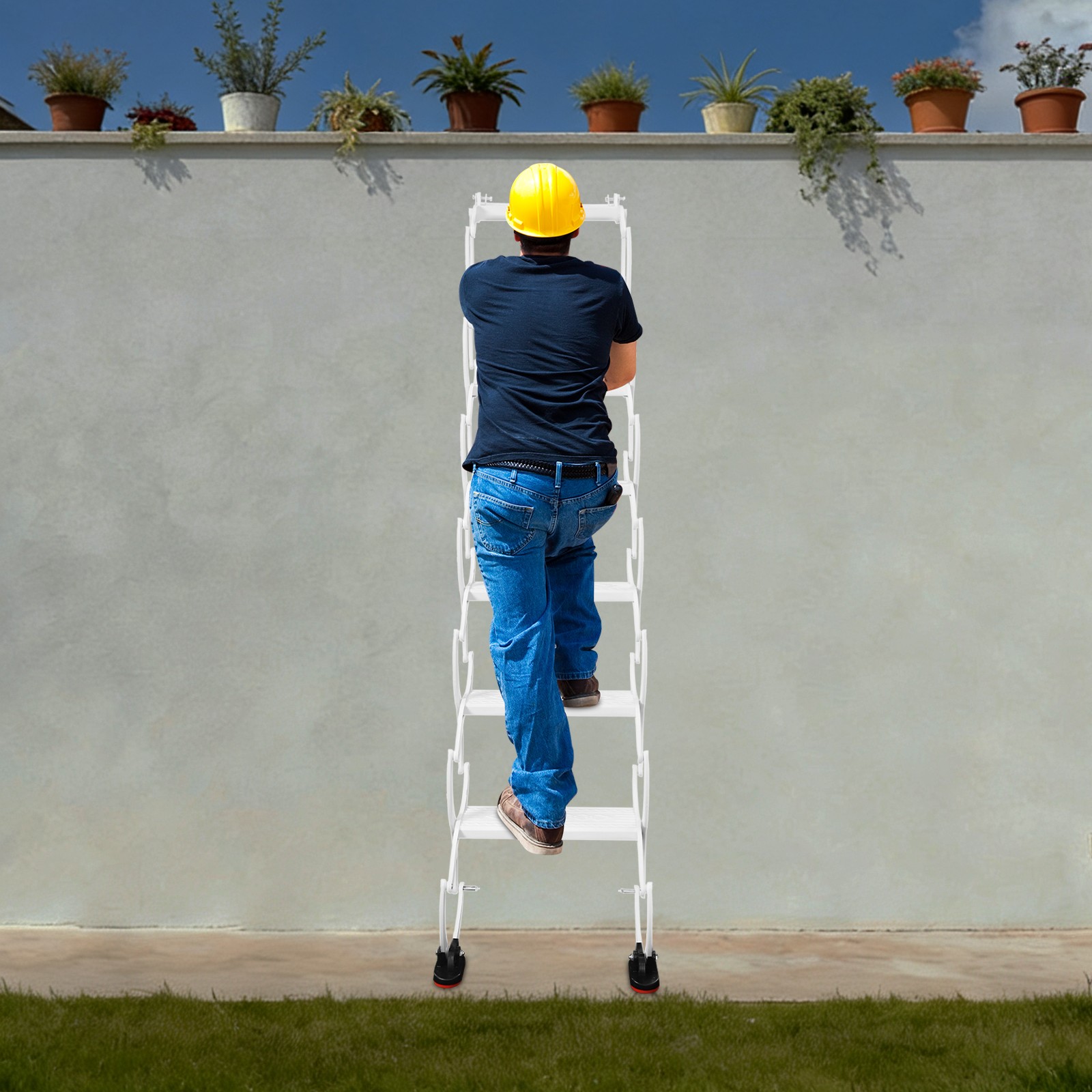 7 Step Folding Ladder TelescopingLadders Folding Stair Wall Mounted Retractable