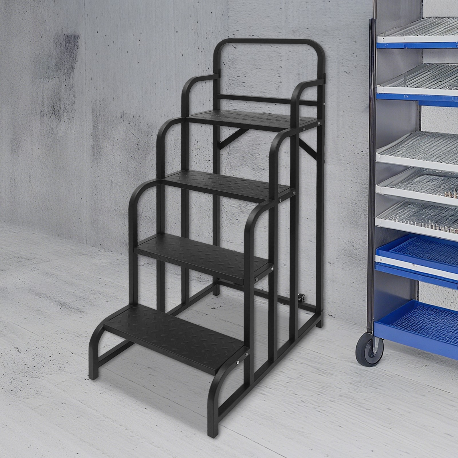 Black Stair With Wheels Industrial & Warehouse 4-step Stair Rolling Stair