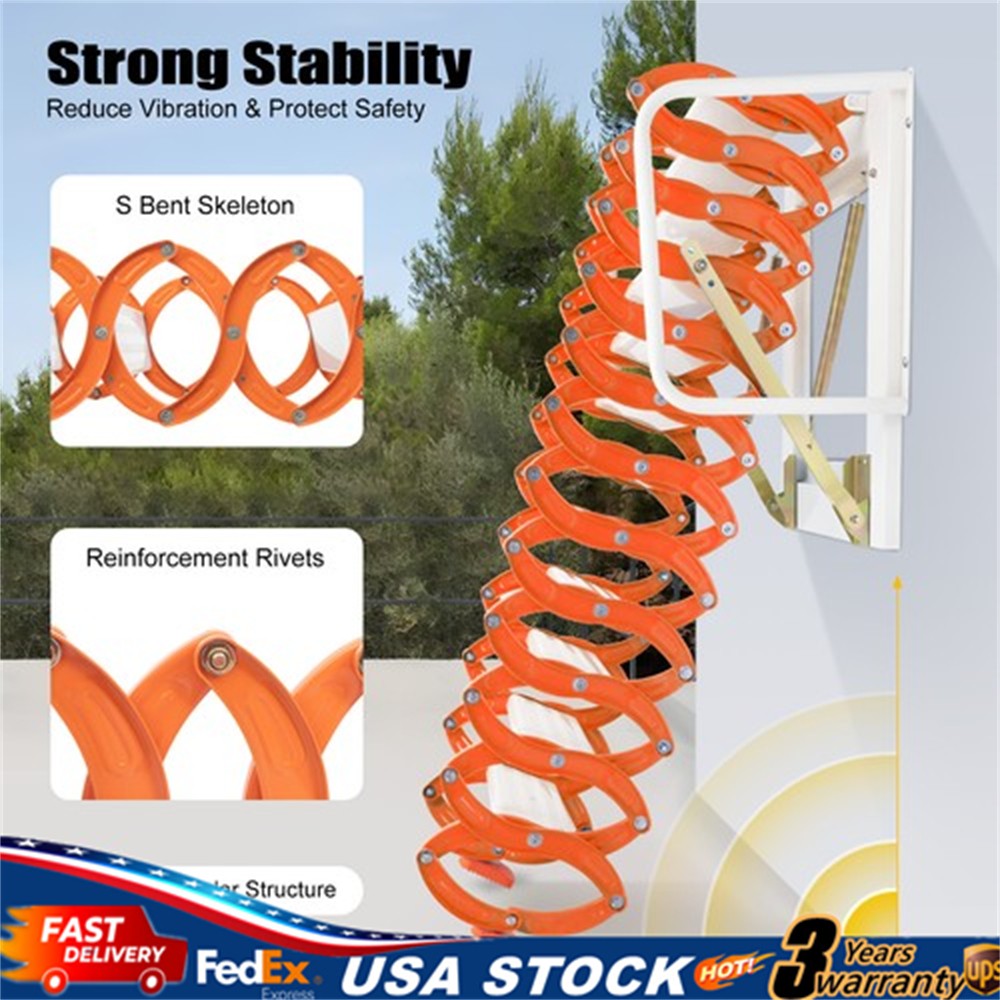 12 Steps Attic Ladder Folding Loft Ladder Wall Mounted Pull Down Attic Stairs
