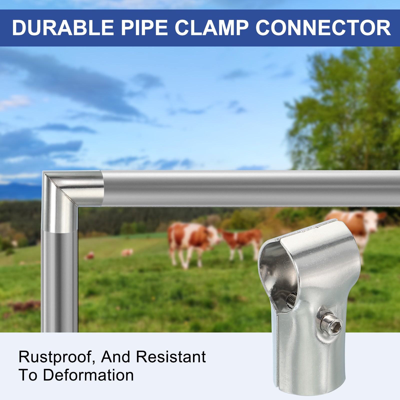2Pcs 1.26″ 2 Way T Pipe Clamp Connector Chain Fence Clamps Silver