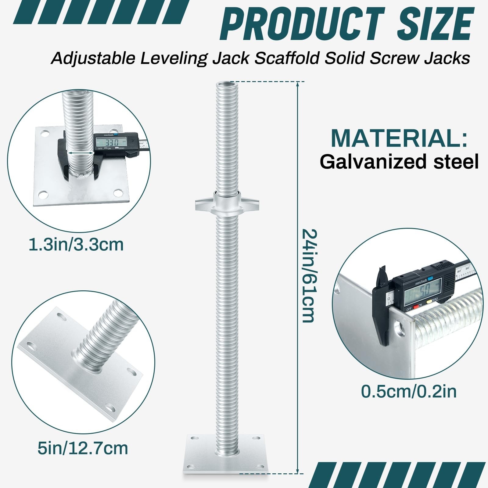 24″ Adjustable Leveling Jacks for Scaffolding – Hollow Screw Jacks with Base Pla