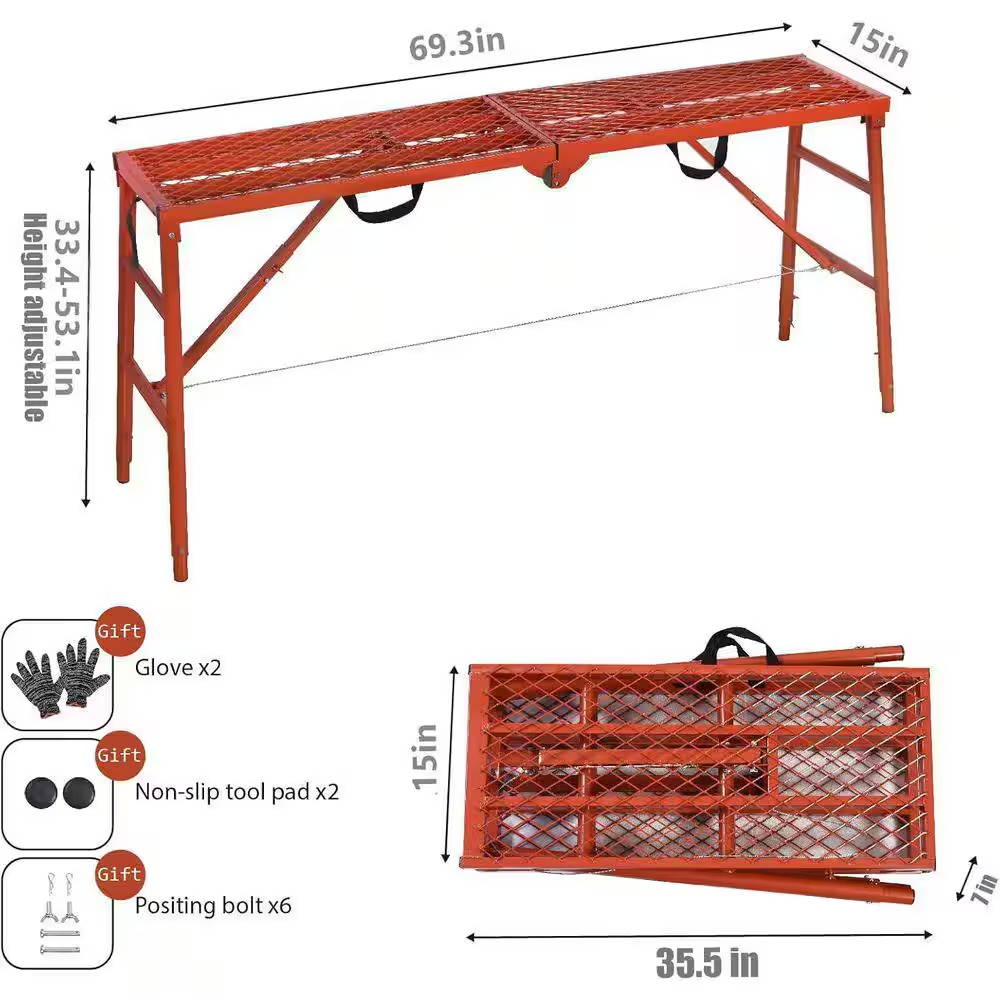 6 Ft. X 1.25 Ft. Alloy Steel Scaffolding Platform with 770 Lbs. Capacity, Adjust