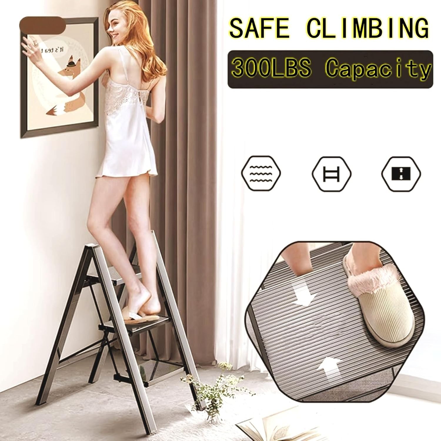 4 Step Folding Portable Ladder with Anti-Slip Wide Pedal 4-Step, Black