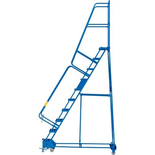 NEW 10 Step Steel Rolling Ladder, 24″W Perforated Step, Cal/OSHA Handrail!!