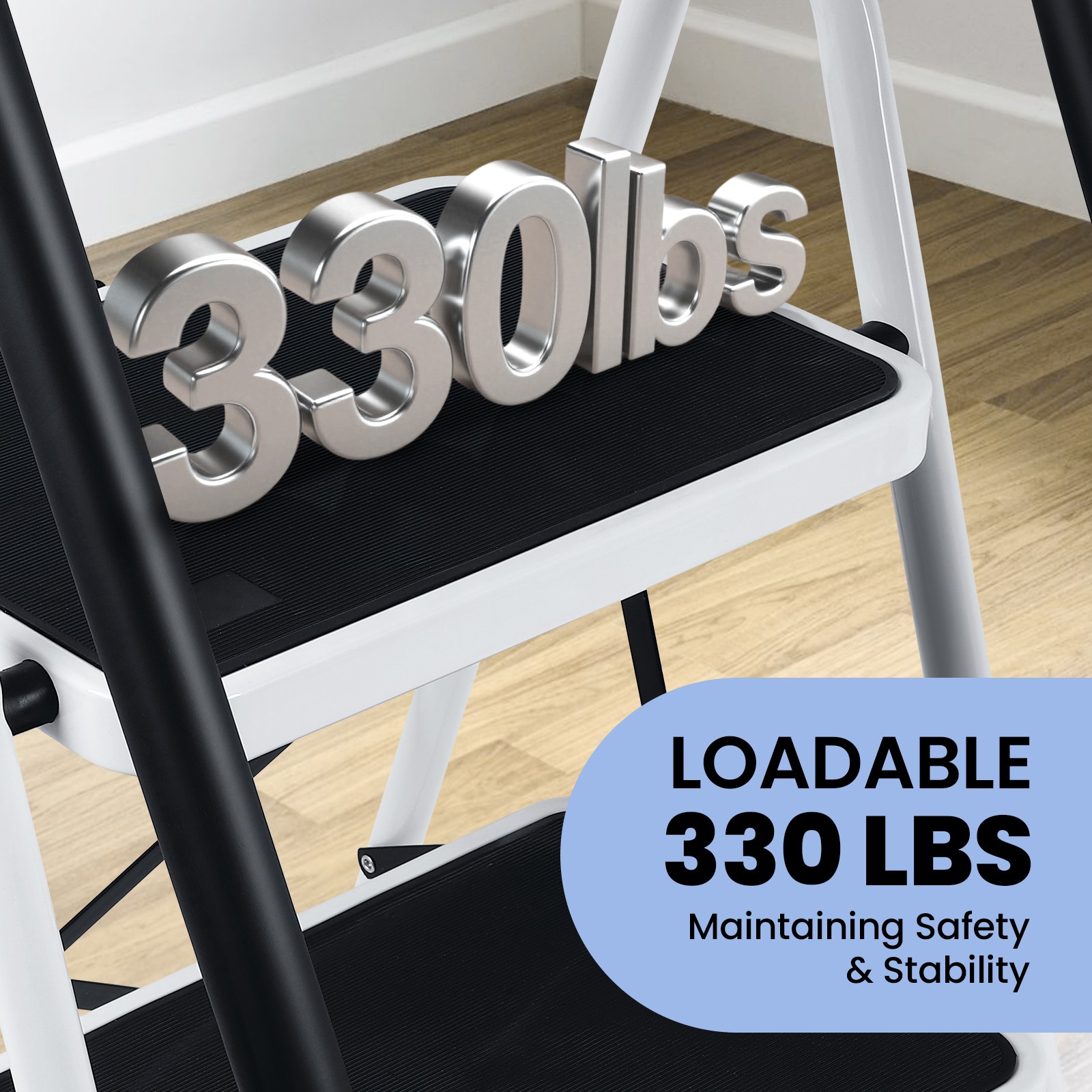 4 Step Ladder with Handrails, Portable Folding Step Stool with Safety Lock