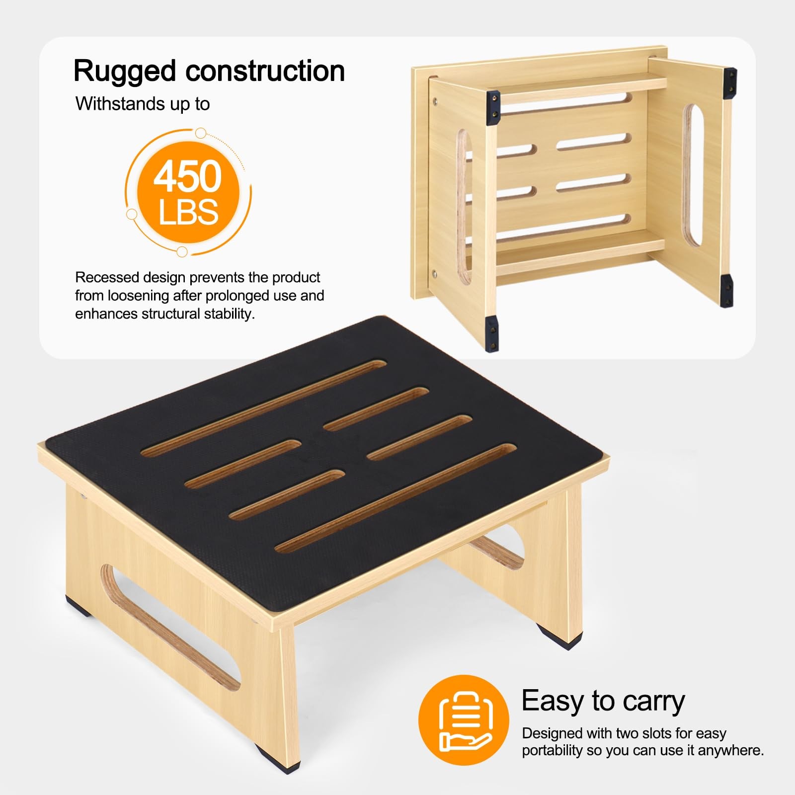 One Step Stool with Non-Slip Rubber Stepping Feet, Heavy 6.7inch, Natural