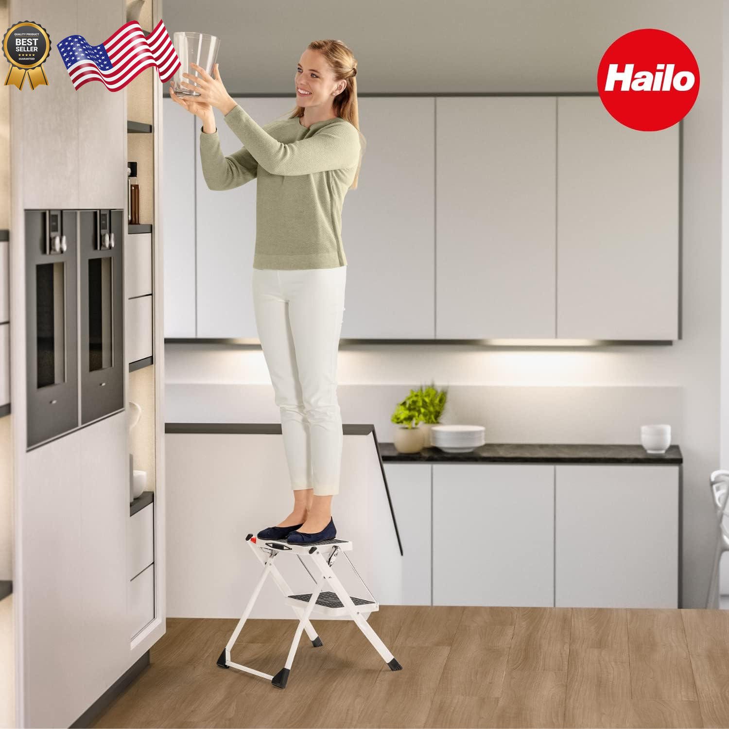 MK60 Mini Steel Step Stool 330 Lb Capacity Anti-Slip Compact Design Easy Storage