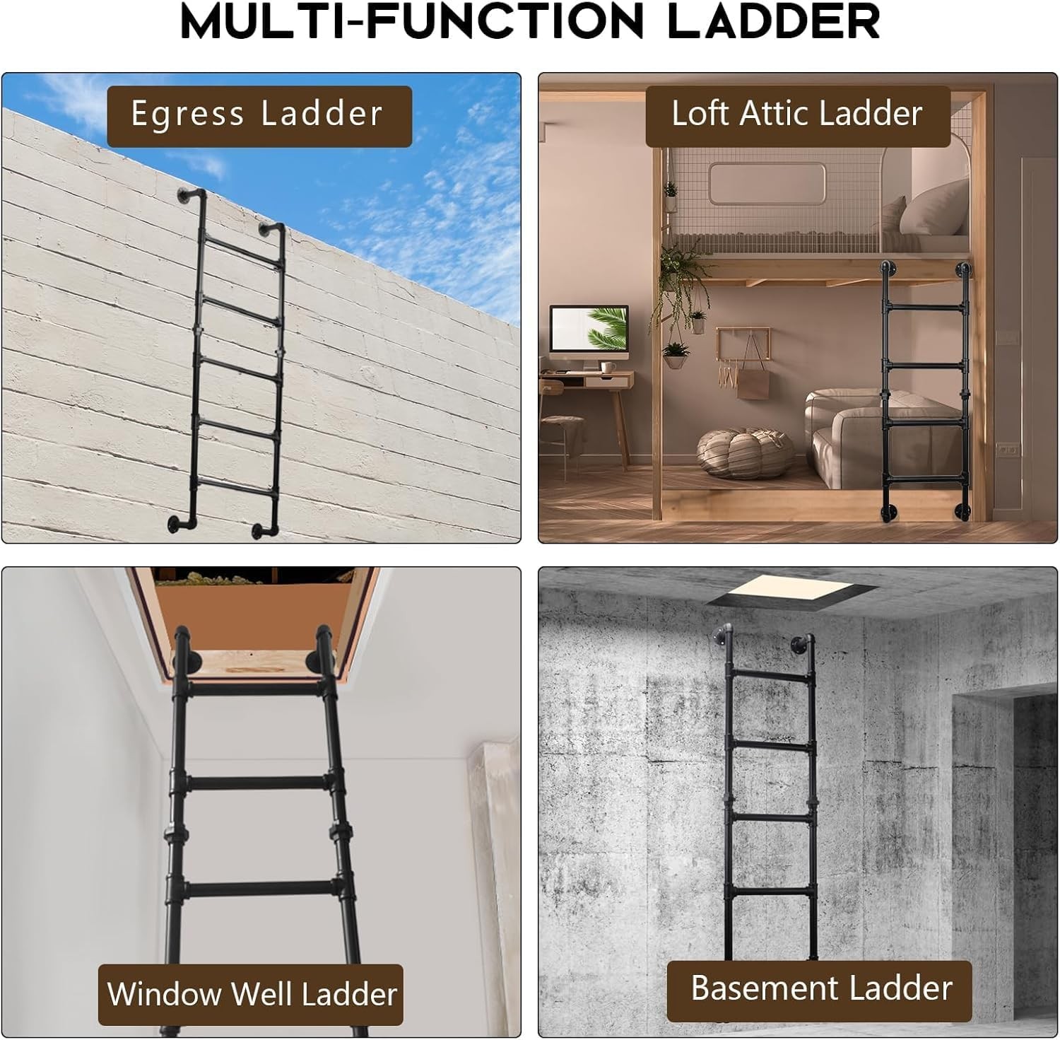 3-Rung Bunk Bed Ladder, 3.3×1.5FT Wall Mount Basement 3.3FT/100cm, Black
