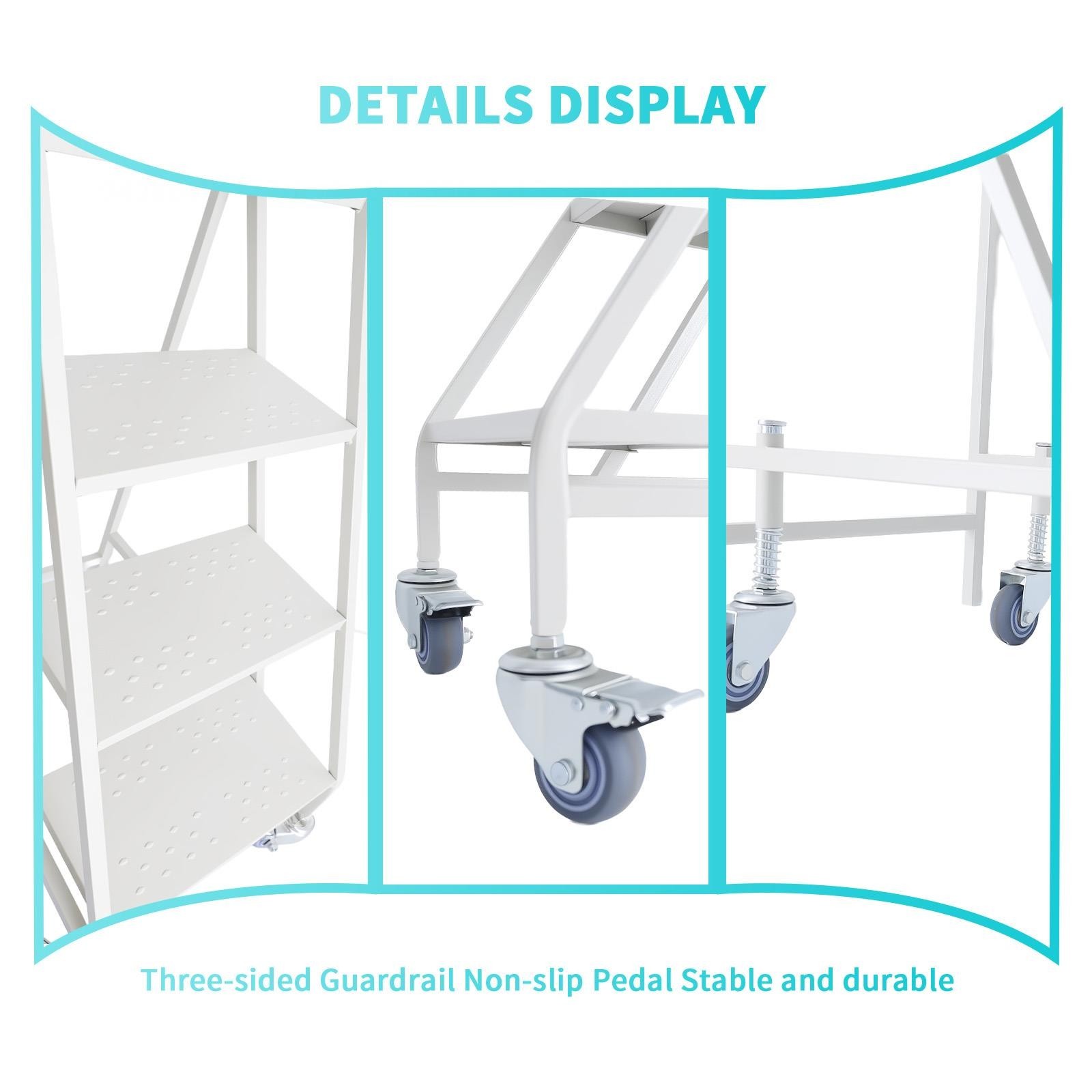 4 Steps Rolling Stair 50″ Industrial Warehouse Ladder Floor Standing Stair 880Lb