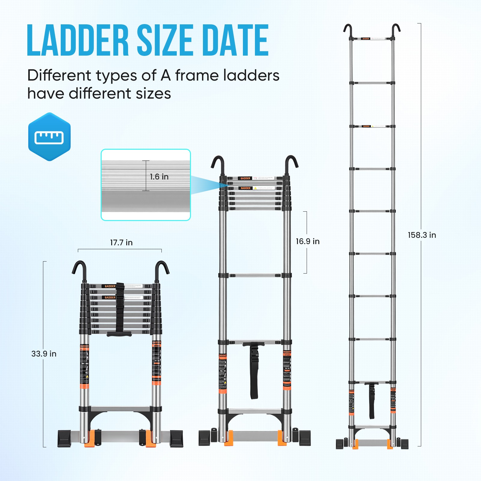 Telescoping Ladder 12.5 FT A Frame, 330 lbs Max Capacity